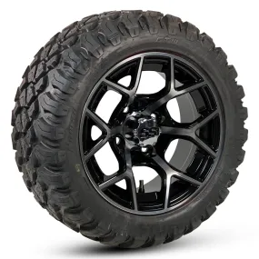 12" Rally Black/Machined Golf Cart Wheels and All Terrain Tires Combo - Set of 4