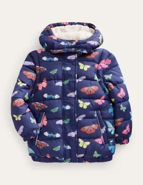 2-in-1 Padded Coat-Navy Butterflies