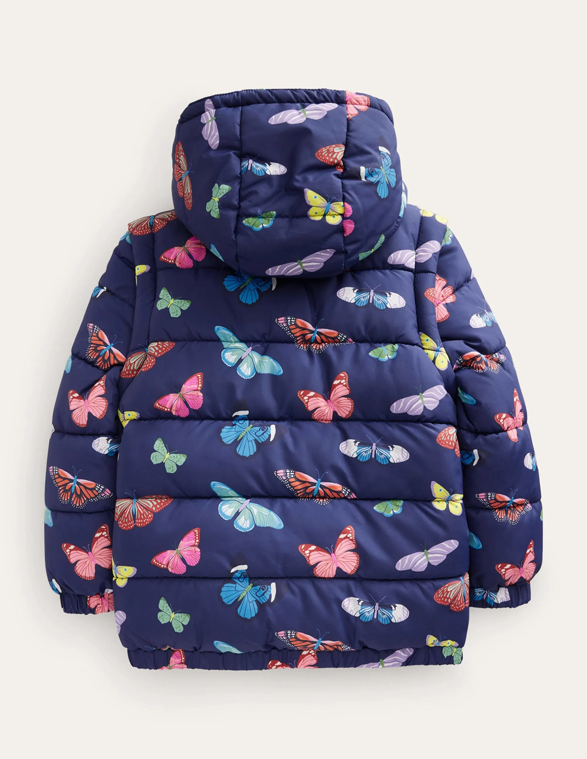 2-in-1 Padded Coat-Navy Butterflies