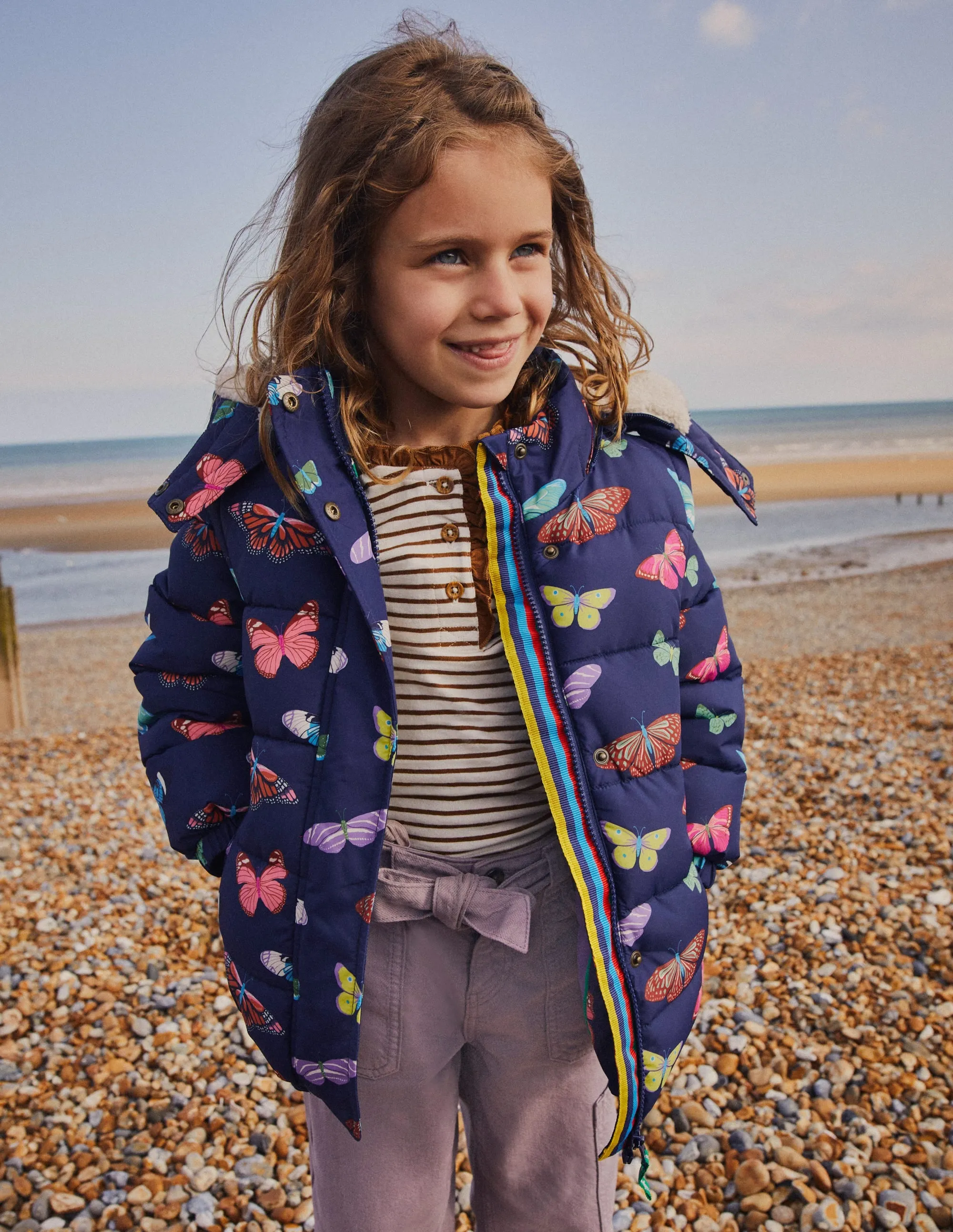 2-in-1 Padded Coat-Navy Butterflies