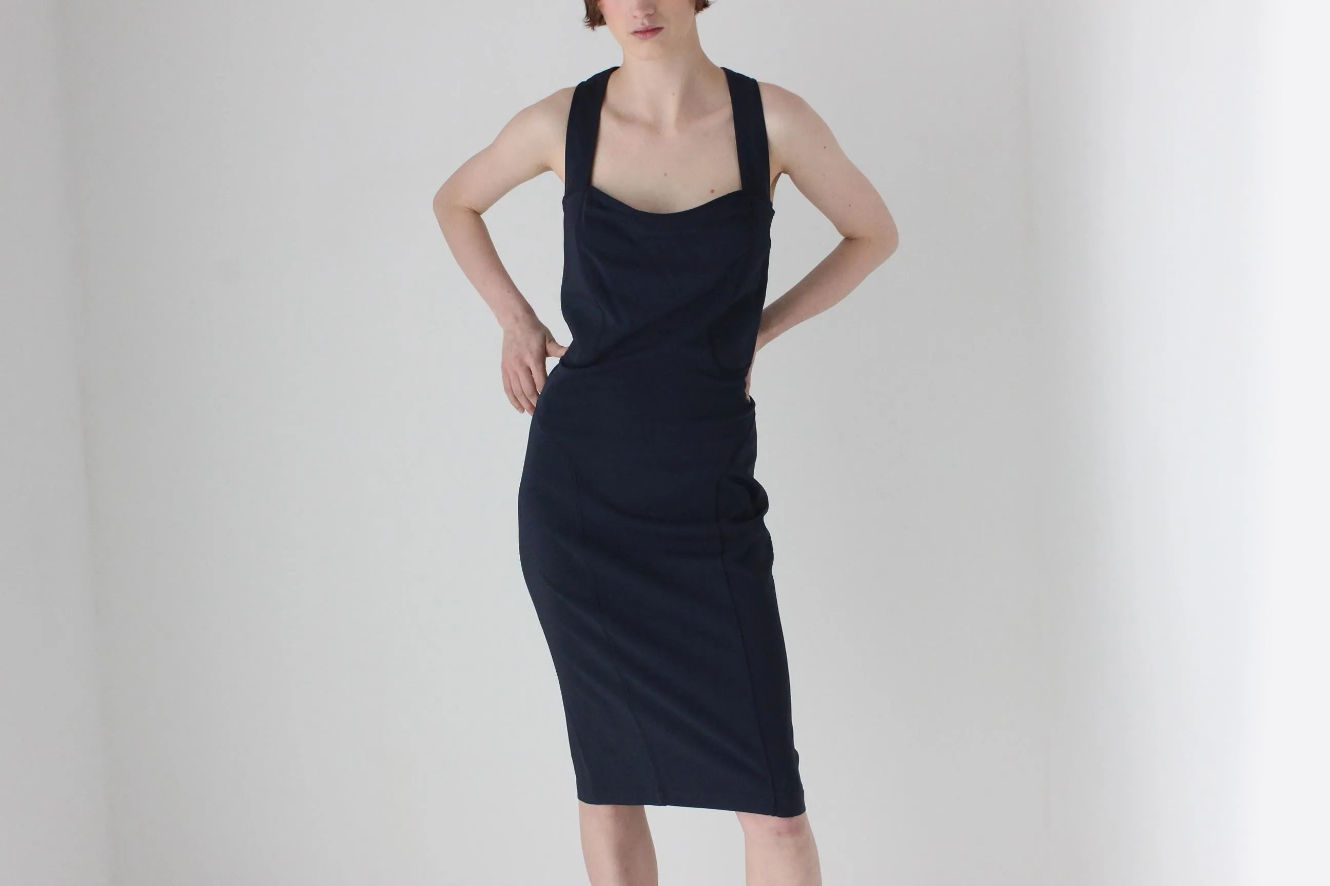 2000s Gianfranco Ferre Midnight Blue Scuba Dress