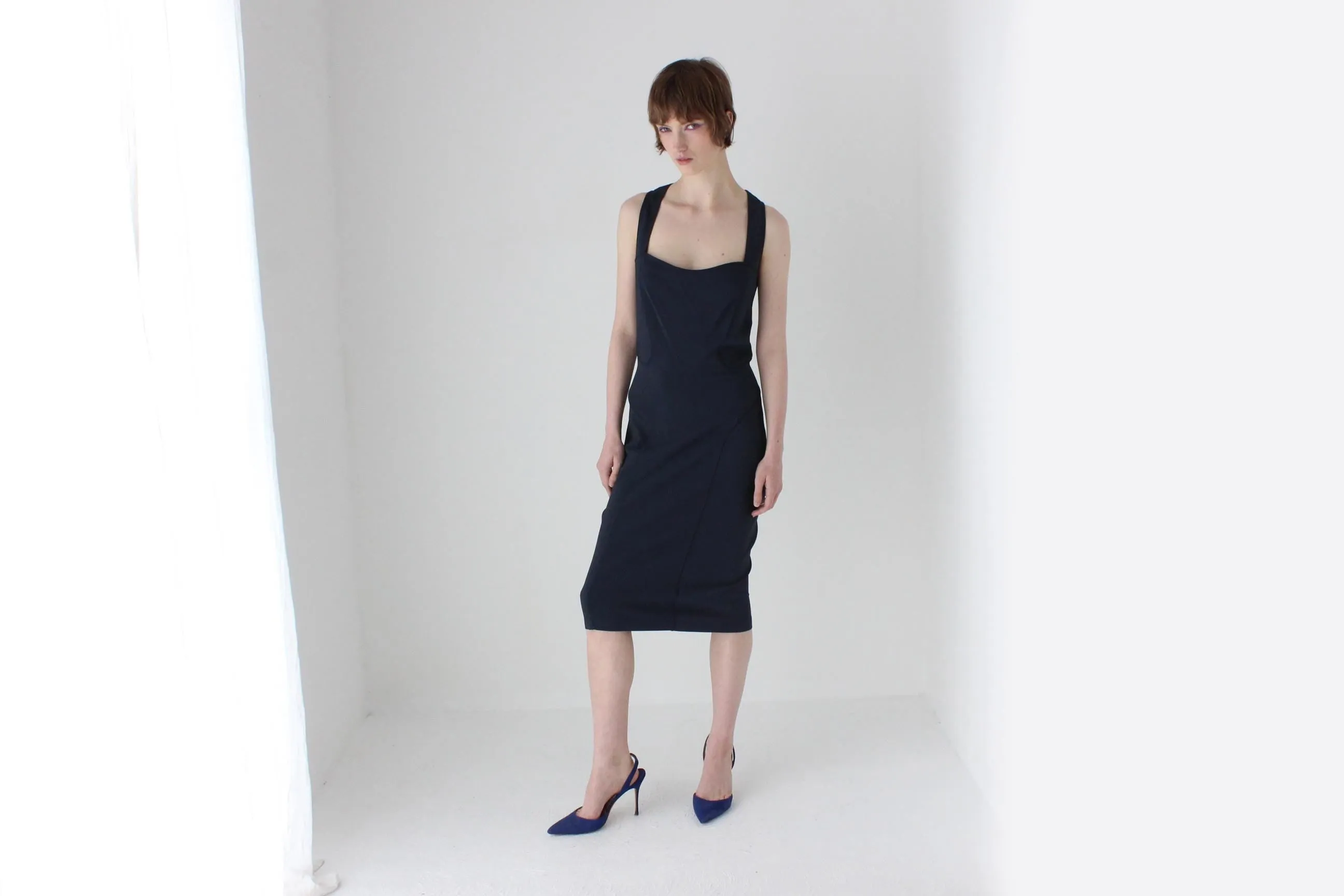 2000s Gianfranco Ferre Midnight Blue Scuba Dress