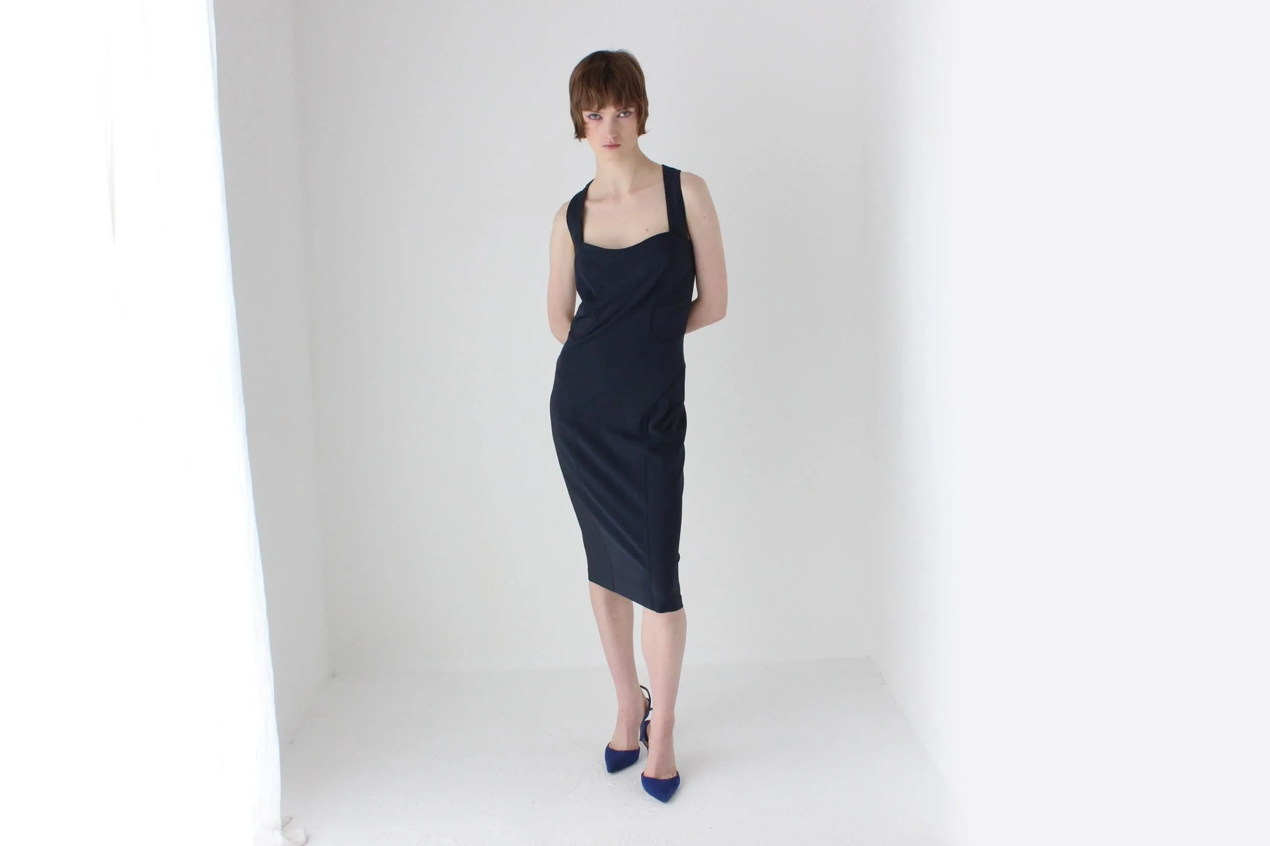 2000s Gianfranco Ferre Midnight Blue Scuba Dress