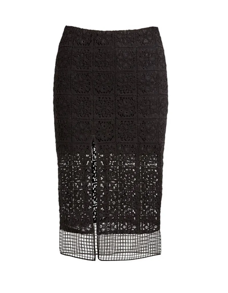 Alexis Oli Skirt w/Slits in Black Organza Lace Embroidery