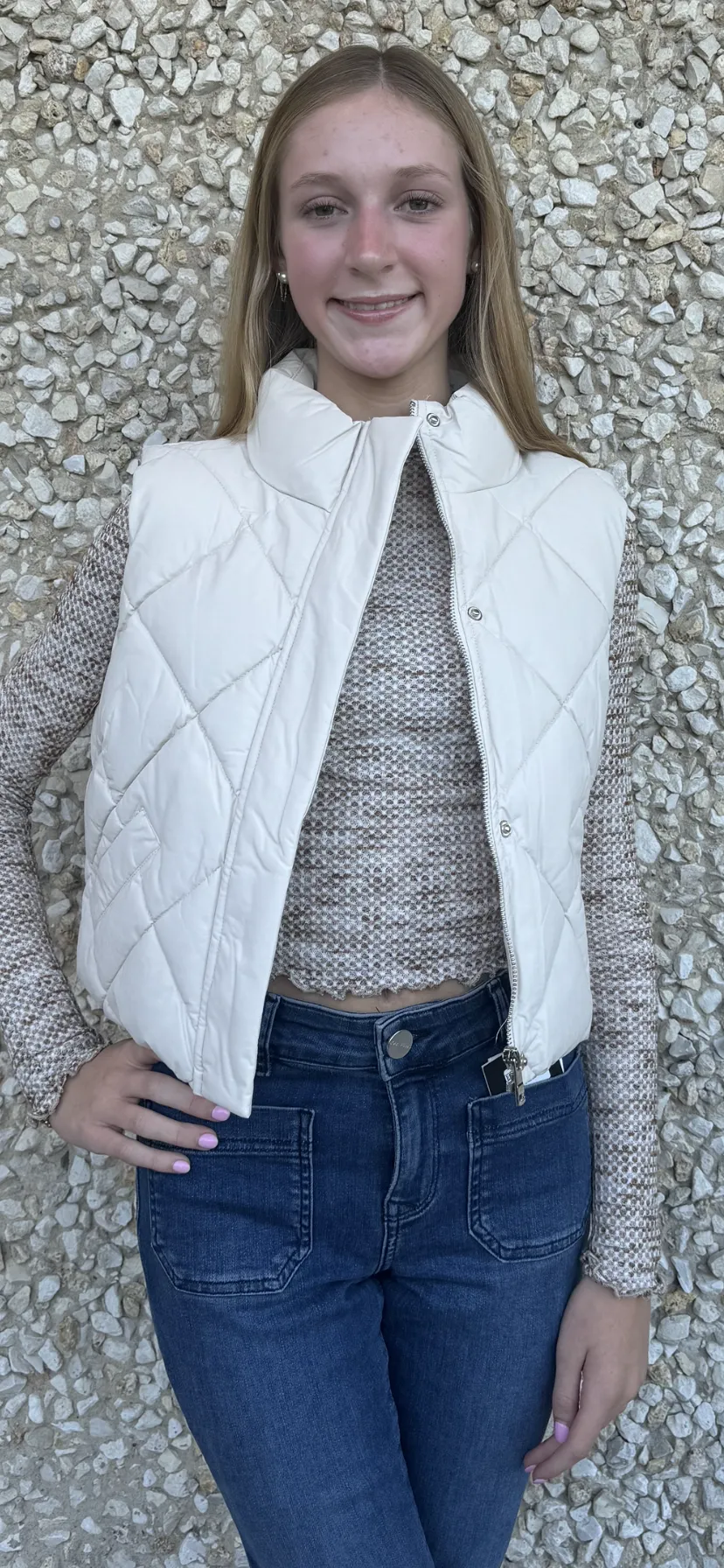 Apparel- B. Coature Reversible Faux Leather Cropped Puffer Vest