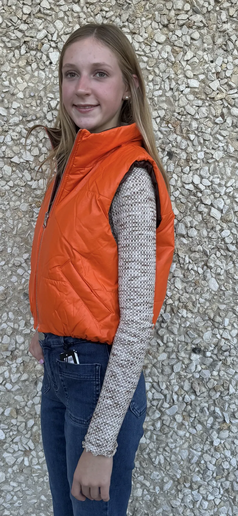 Apparel- B. Coature Reversible Faux Leather Cropped Puffer Vest