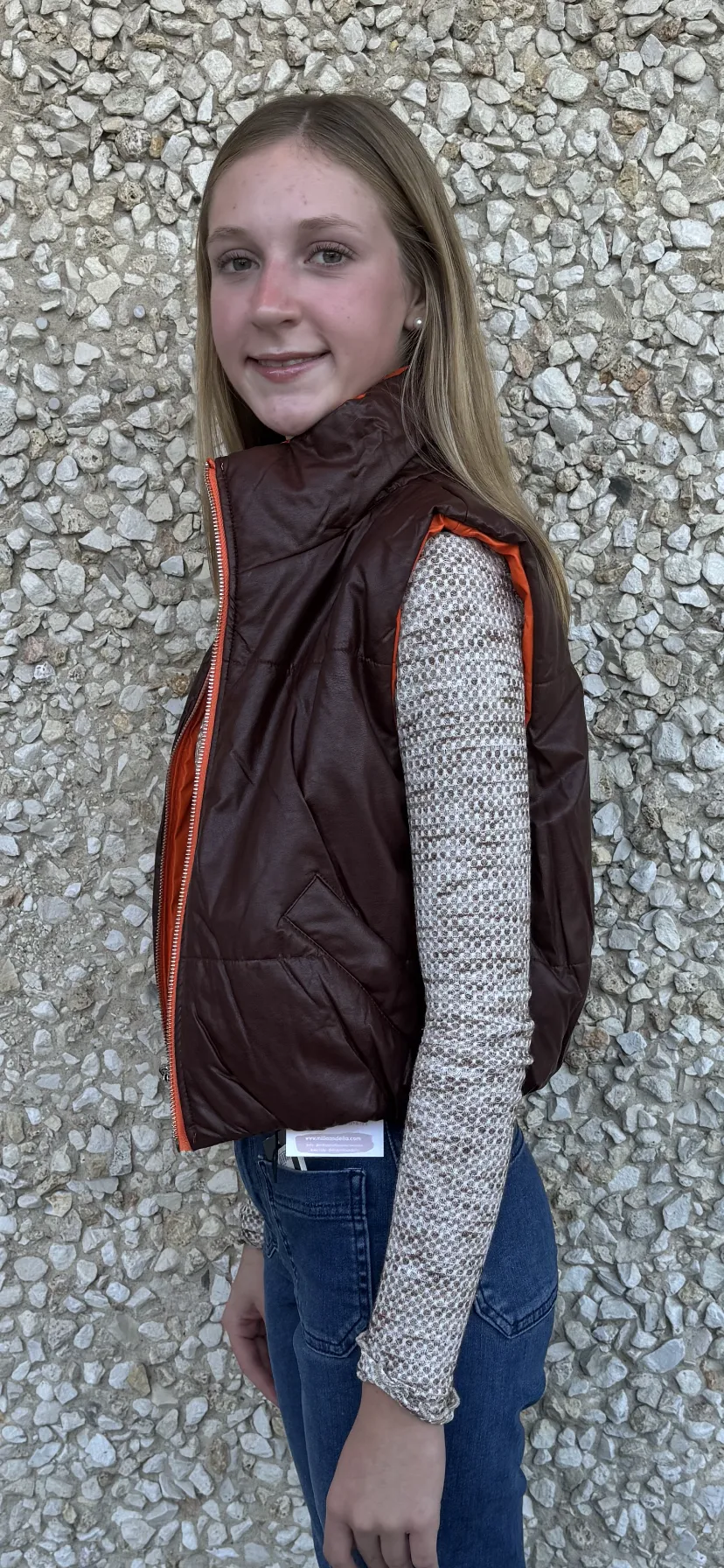 Apparel- B. Coature Reversible Faux Leather Cropped Puffer Vest