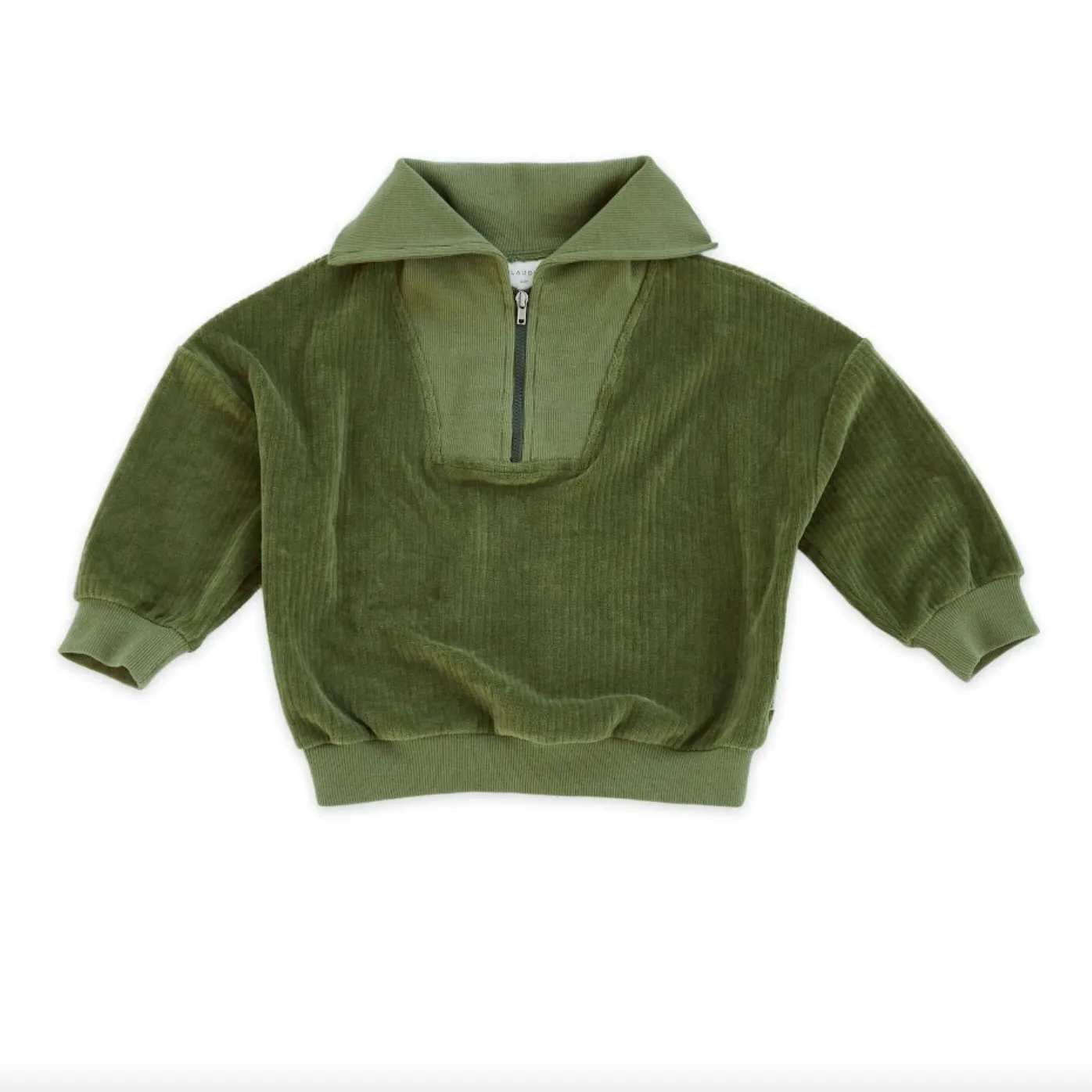 Ash Velour Cord Half Zip Sweat (Moss)