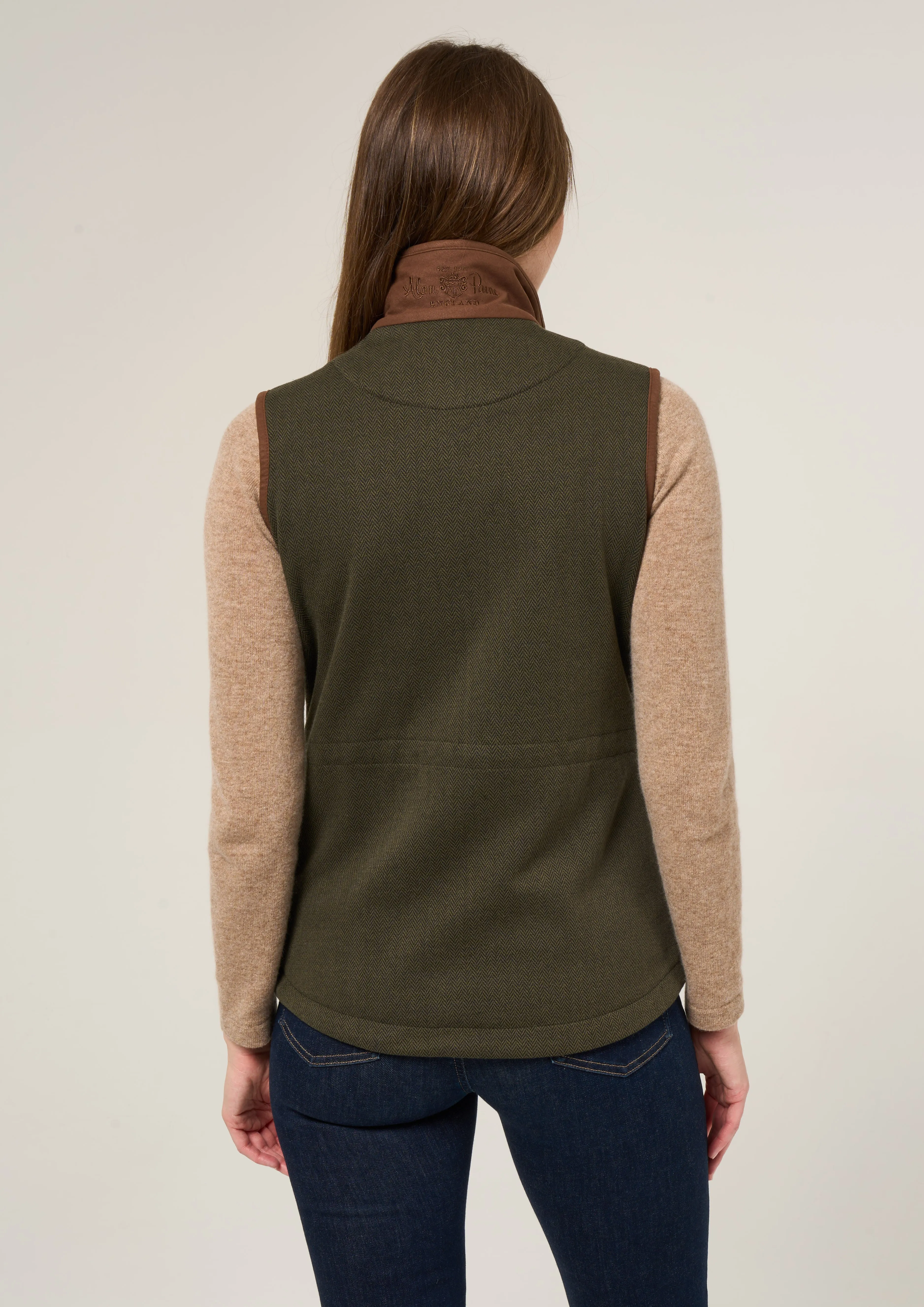 Aylsham Ladies Fleece Gilet In Green Herringbone - Regular Fit