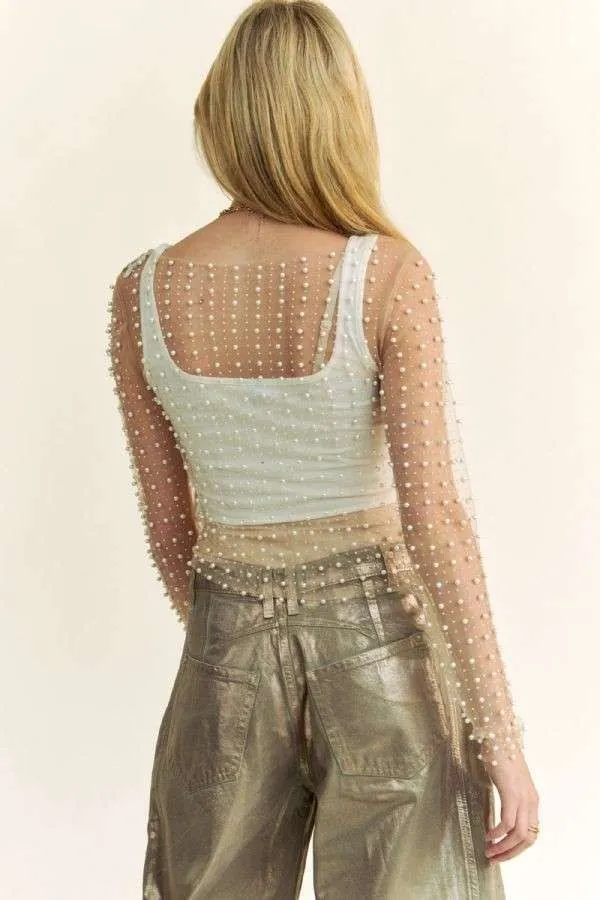 Beads & Pearls Mesh Top