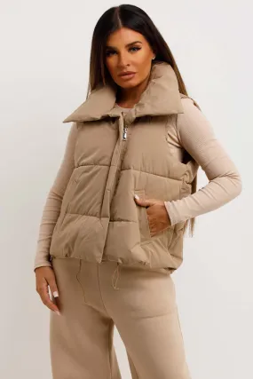 Beige Puffer Duvet Gilet With Drawstrings