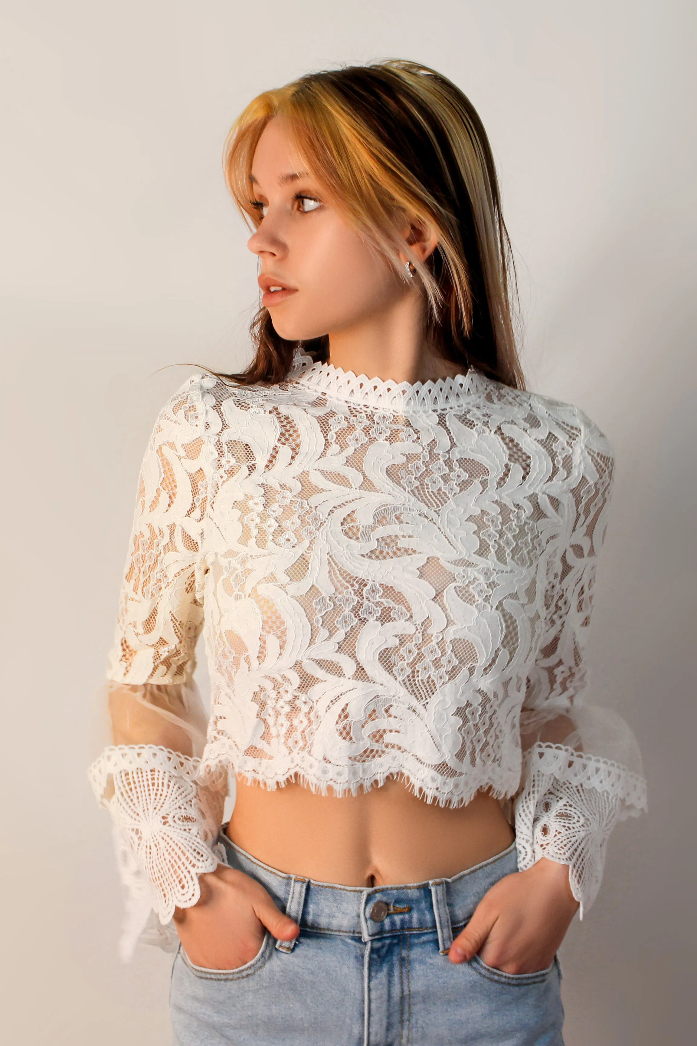 Bell Sleeve Lace Top