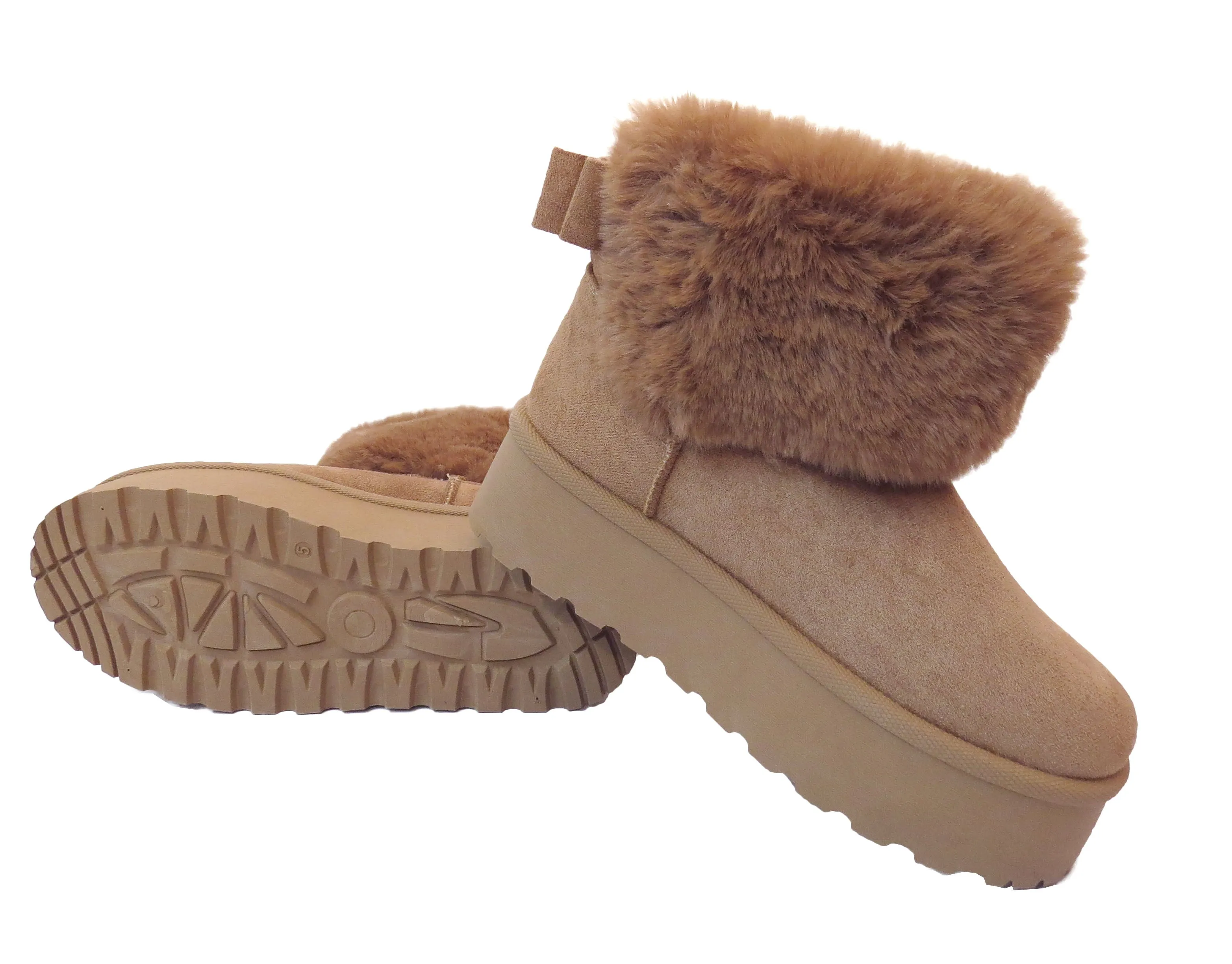 Betty Stylish Ladies Faux Suede Fur-Lined Collar Boots - Khaki, Black, Camel