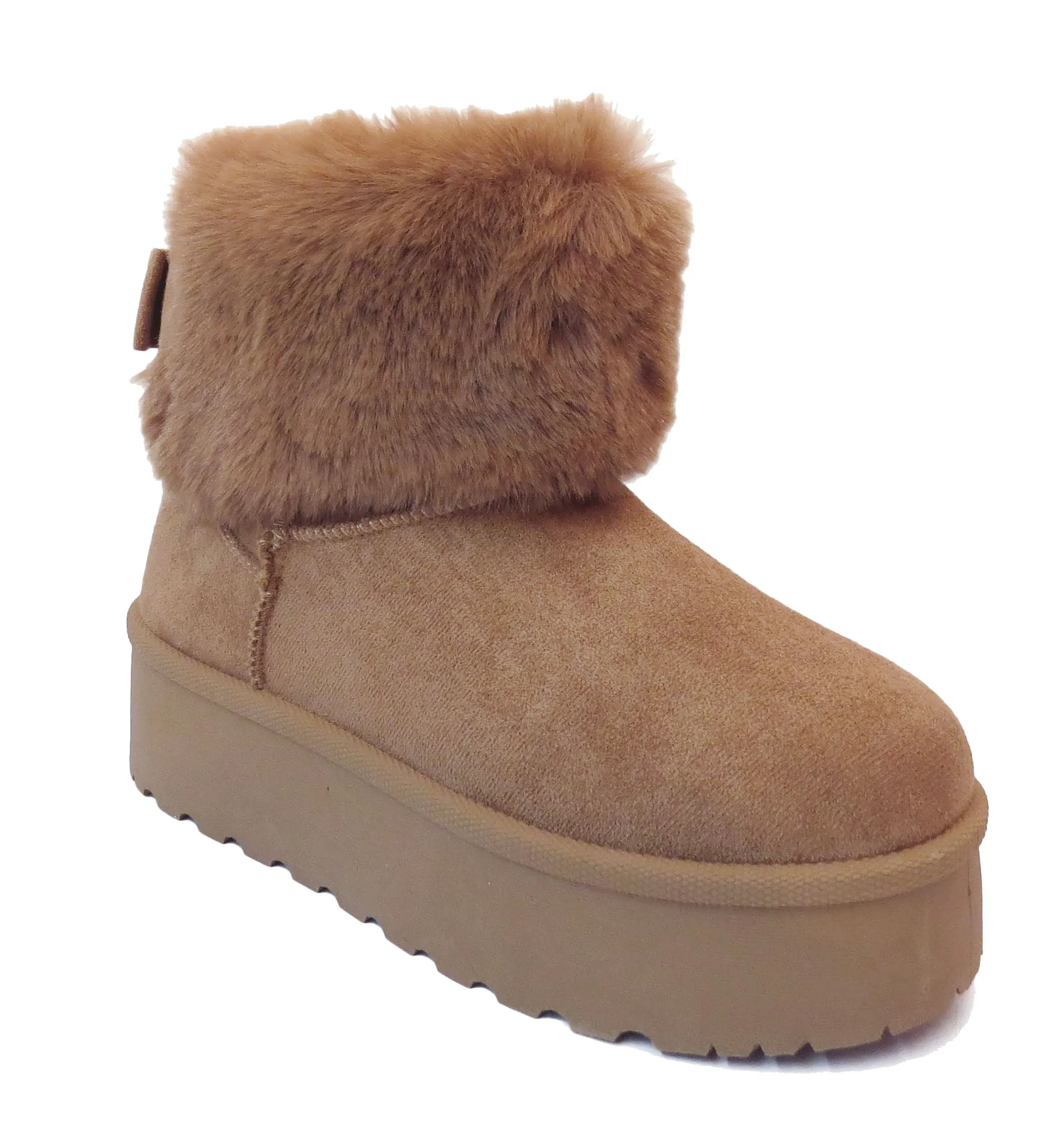 Betty Stylish Ladies Faux Suede Fur-Lined Collar Boots - Khaki, Black, Camel