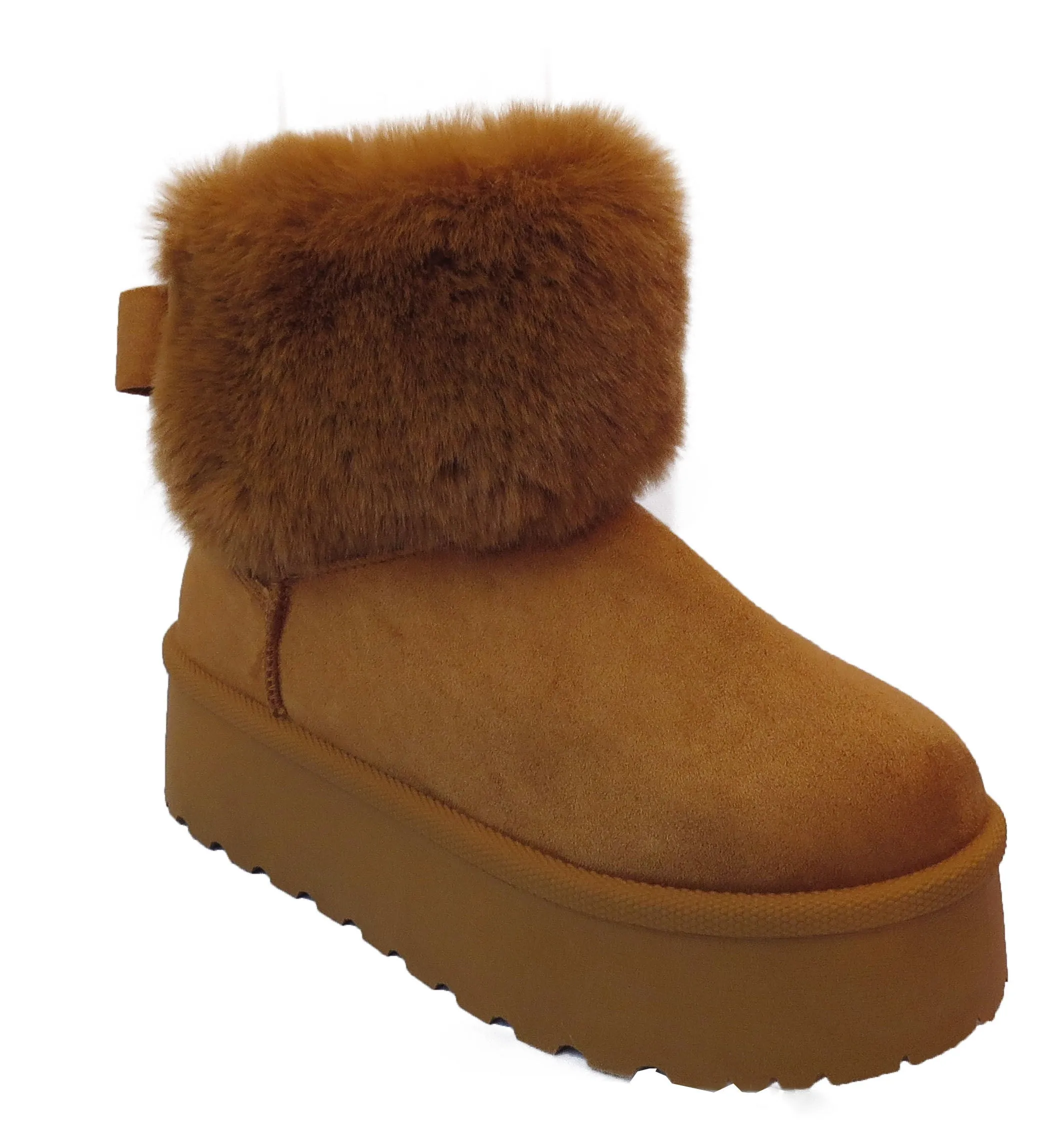 Betty Stylish Ladies Faux Suede Fur-Lined Collar Boots - Khaki, Black, Camel