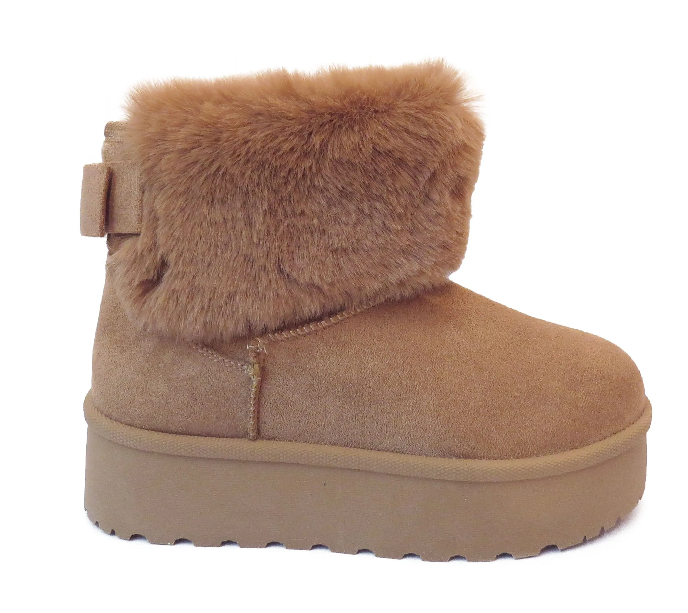 Betty Stylish Ladies Faux Suede Fur-Lined Collar Boots - Khaki, Black, Camel