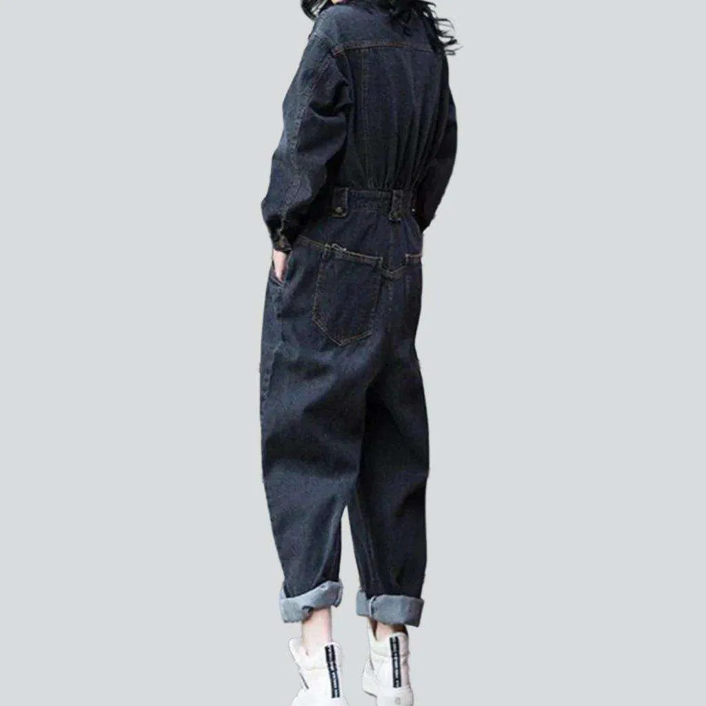 Black baggy women denim overall