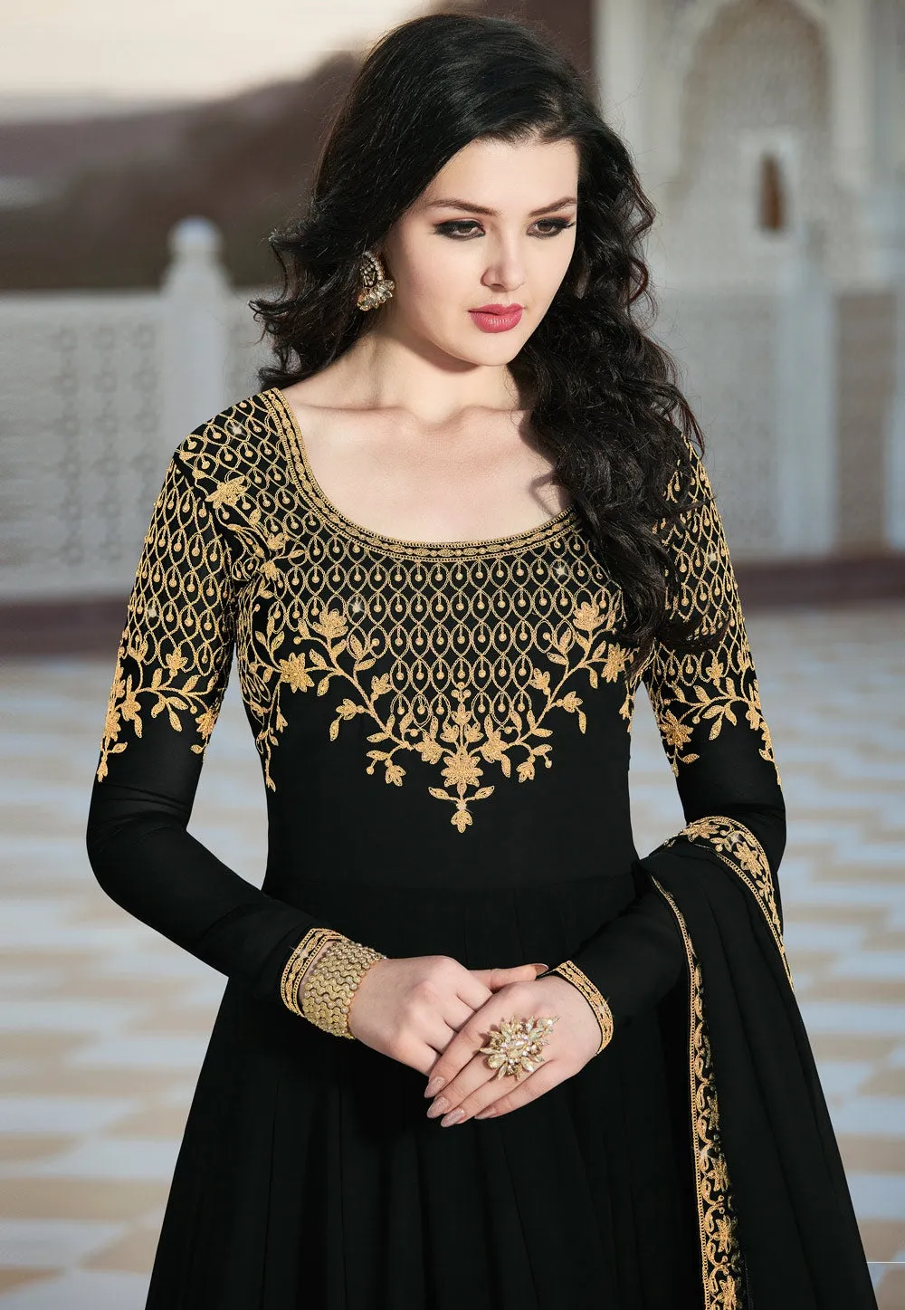 Black Overall Elegant Embroidered Anarkali Suit