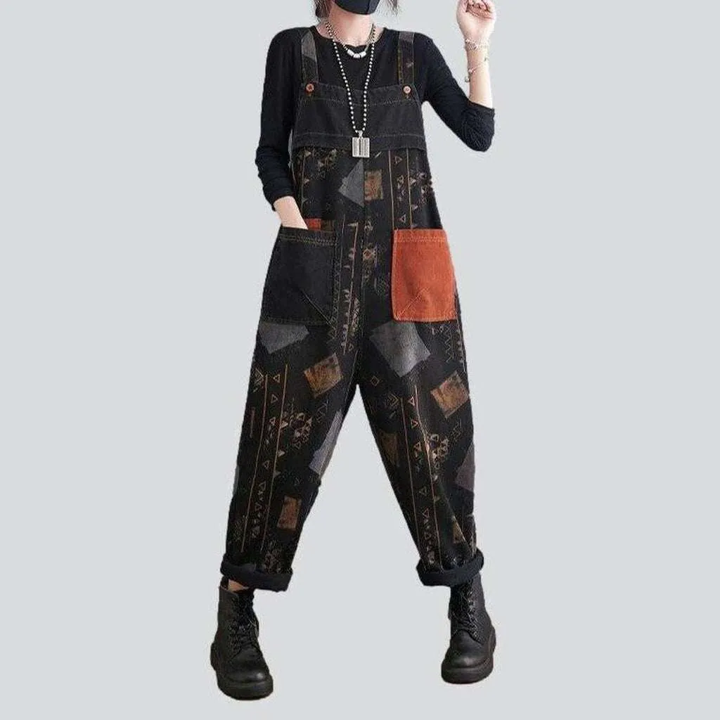 Black painted women jeans overall