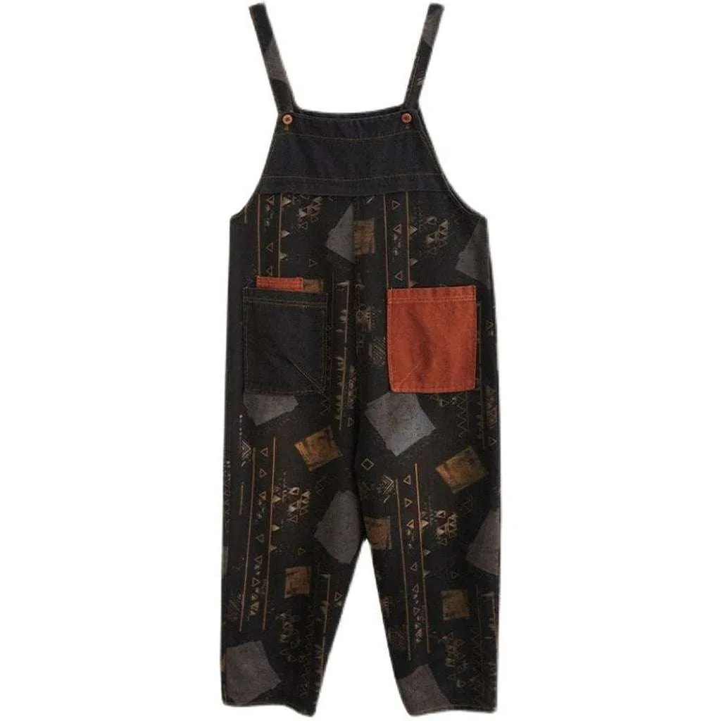 Black painted women jeans overall