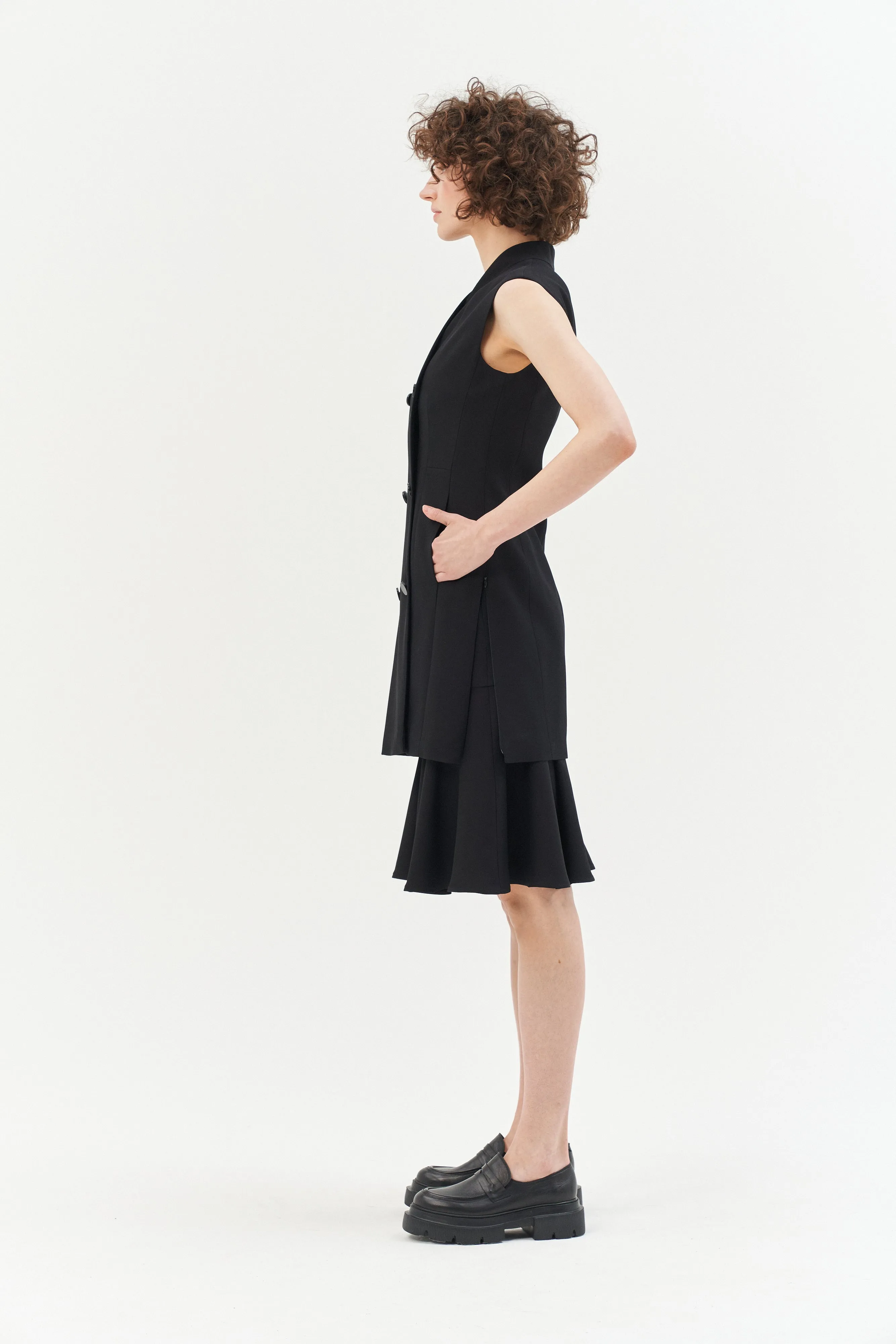 BLACK VISCOSE FLARED MIDI SKIRT