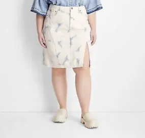 Bleached Denim Midi Skirt