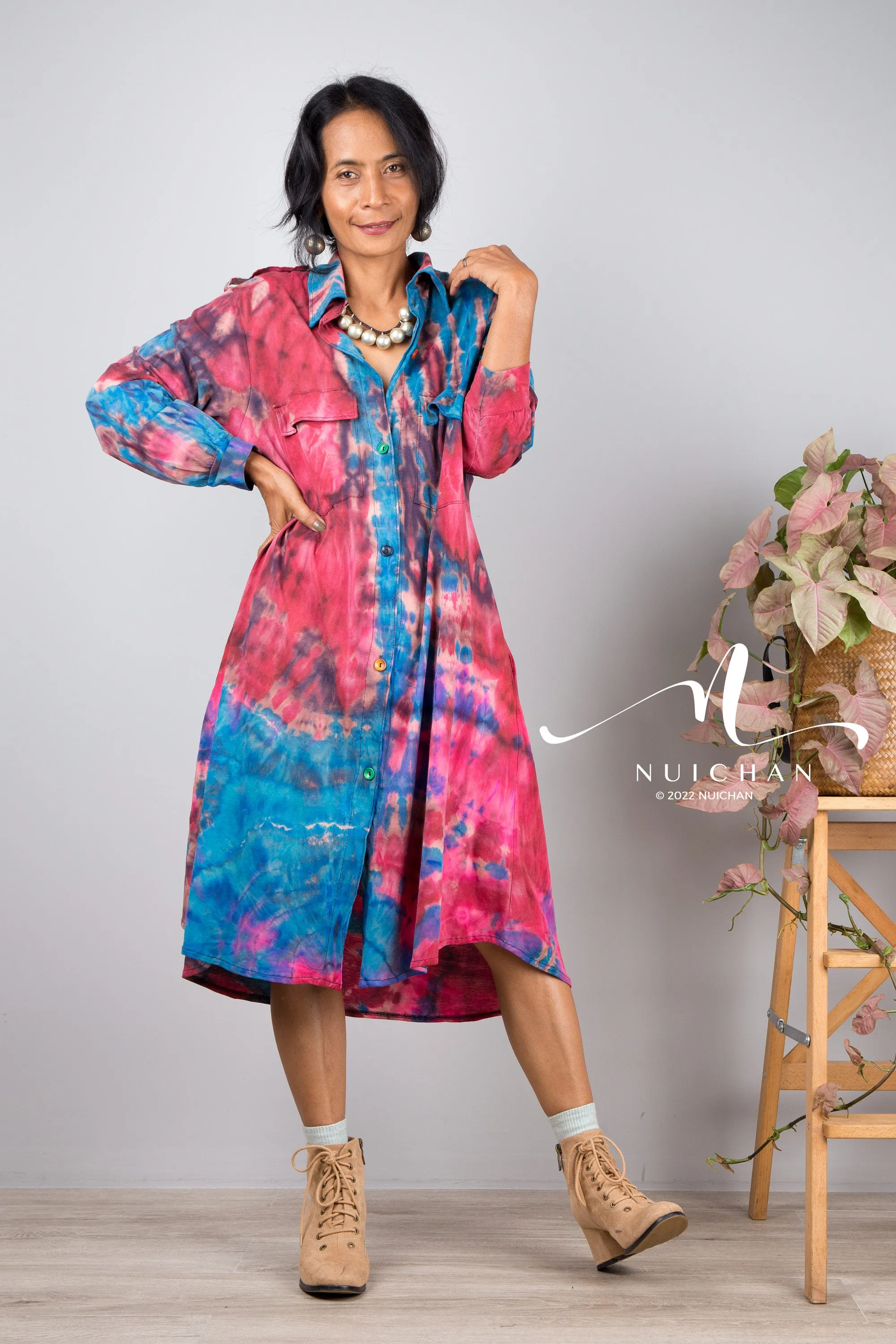 Blue Tie dye shirt dress