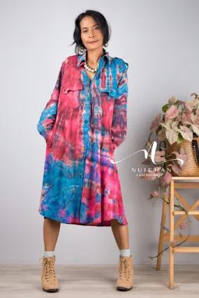 Blue Tie dye shirt dress