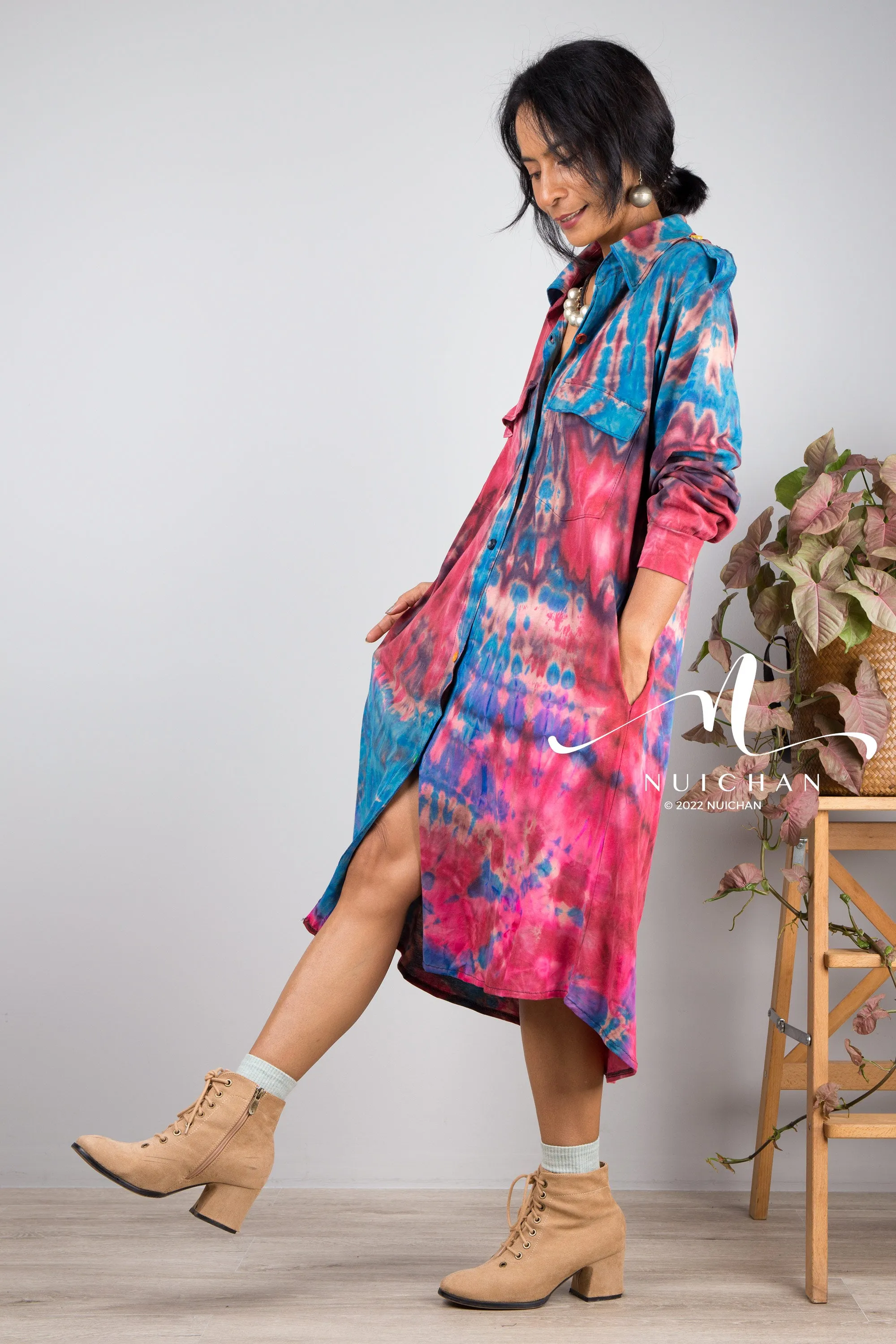 Blue Tie dye shirt dress