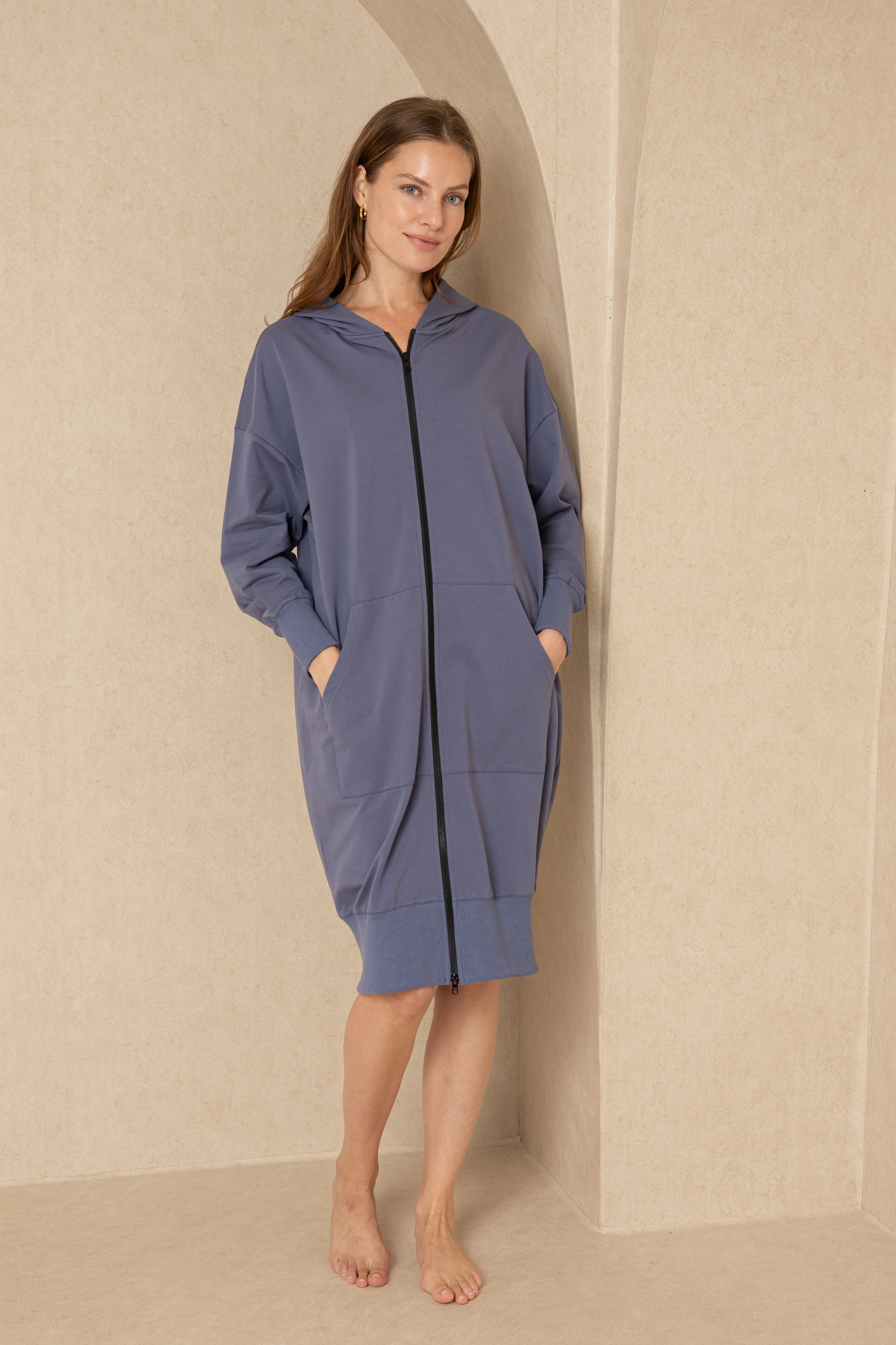 Blue Zipper Sweatshirt Dress