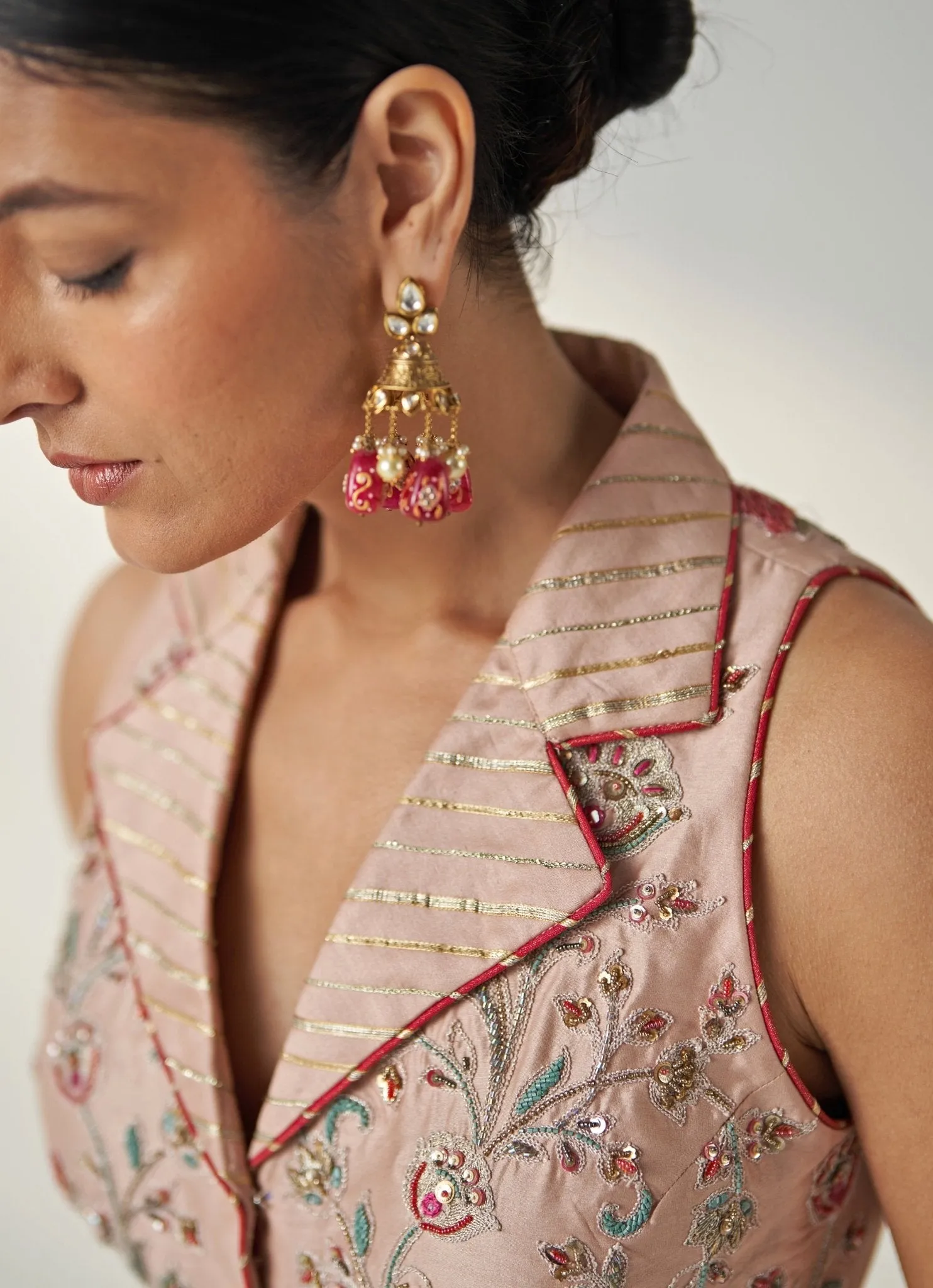 Blush Pink Embroidered Blouse With Sharara Pants