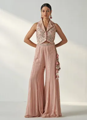 Blush Pink Embroidered Blouse With Sharara Pants