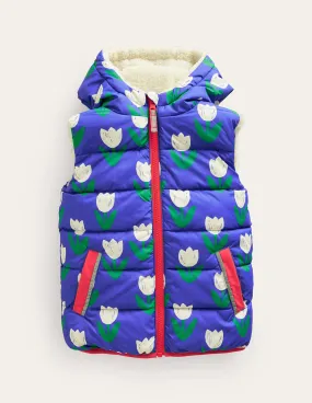 Borg Mix Reversible Gilet-Blue Heron Tulips