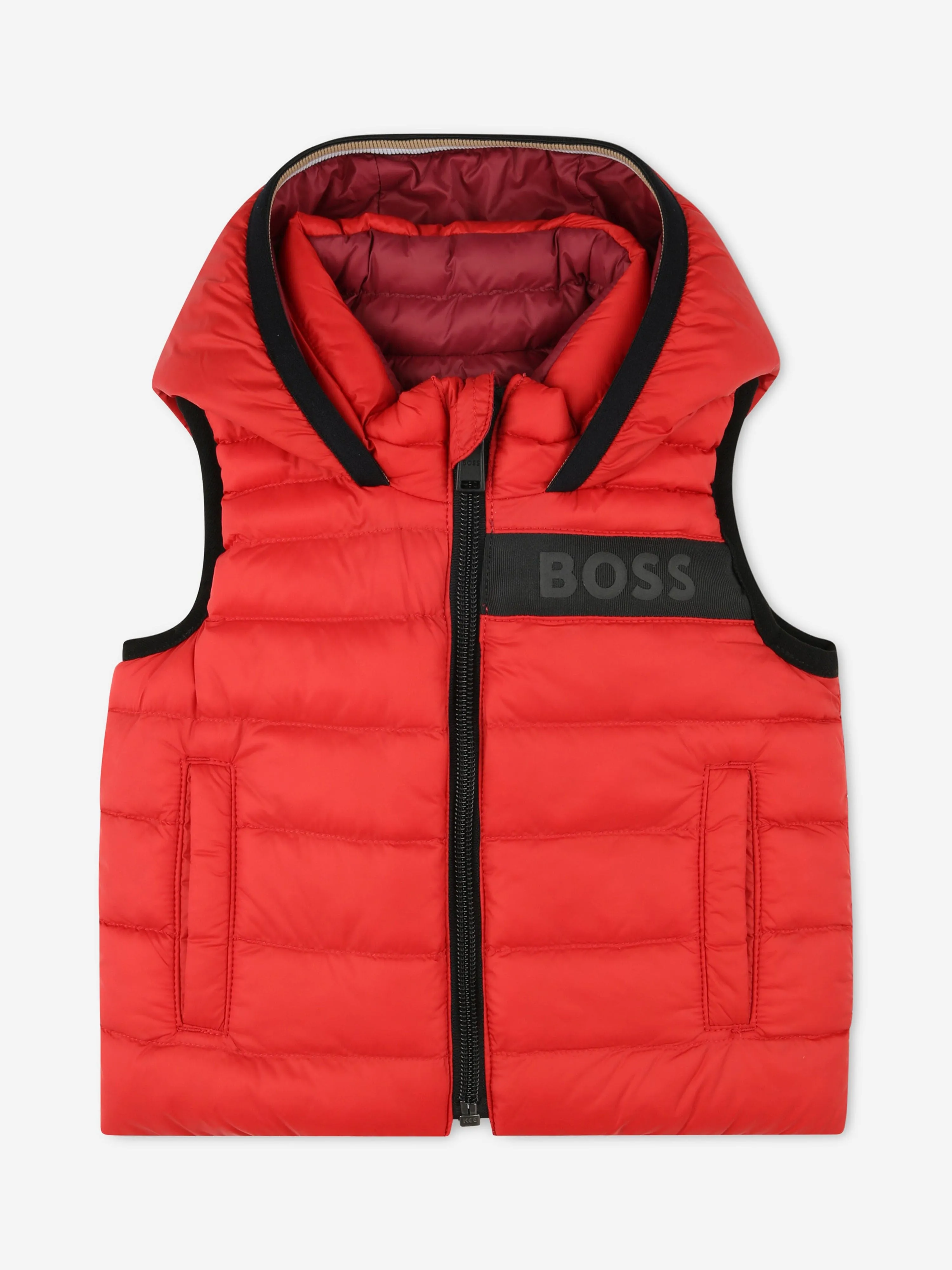 BOSS Baby Boys Reversible Puffer Gilet in Red