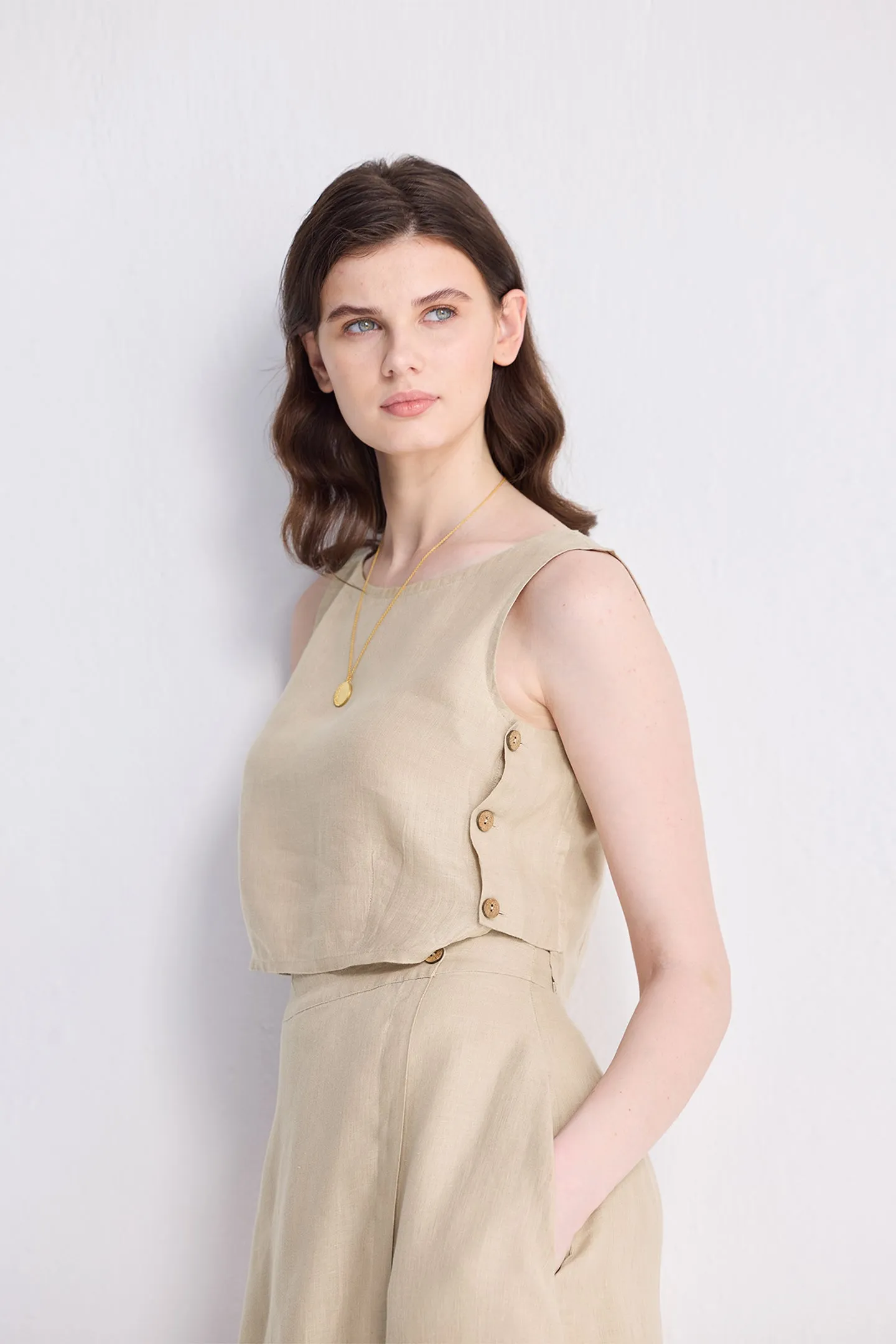 Boxy Crop Top in Neutral Beige