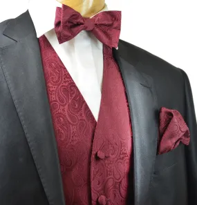 Burgundy Red Paisley Tuxedo Vest Set