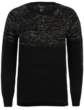 Carnation Knitted Jumper with Cross Stitch Gold Lurex Panel in Anthracite - Amara Reya