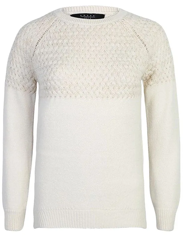 Carnation Knitted Jumper with Cross Stitch Gold Lurex Panel in Pearled Ivory - Amara Reya