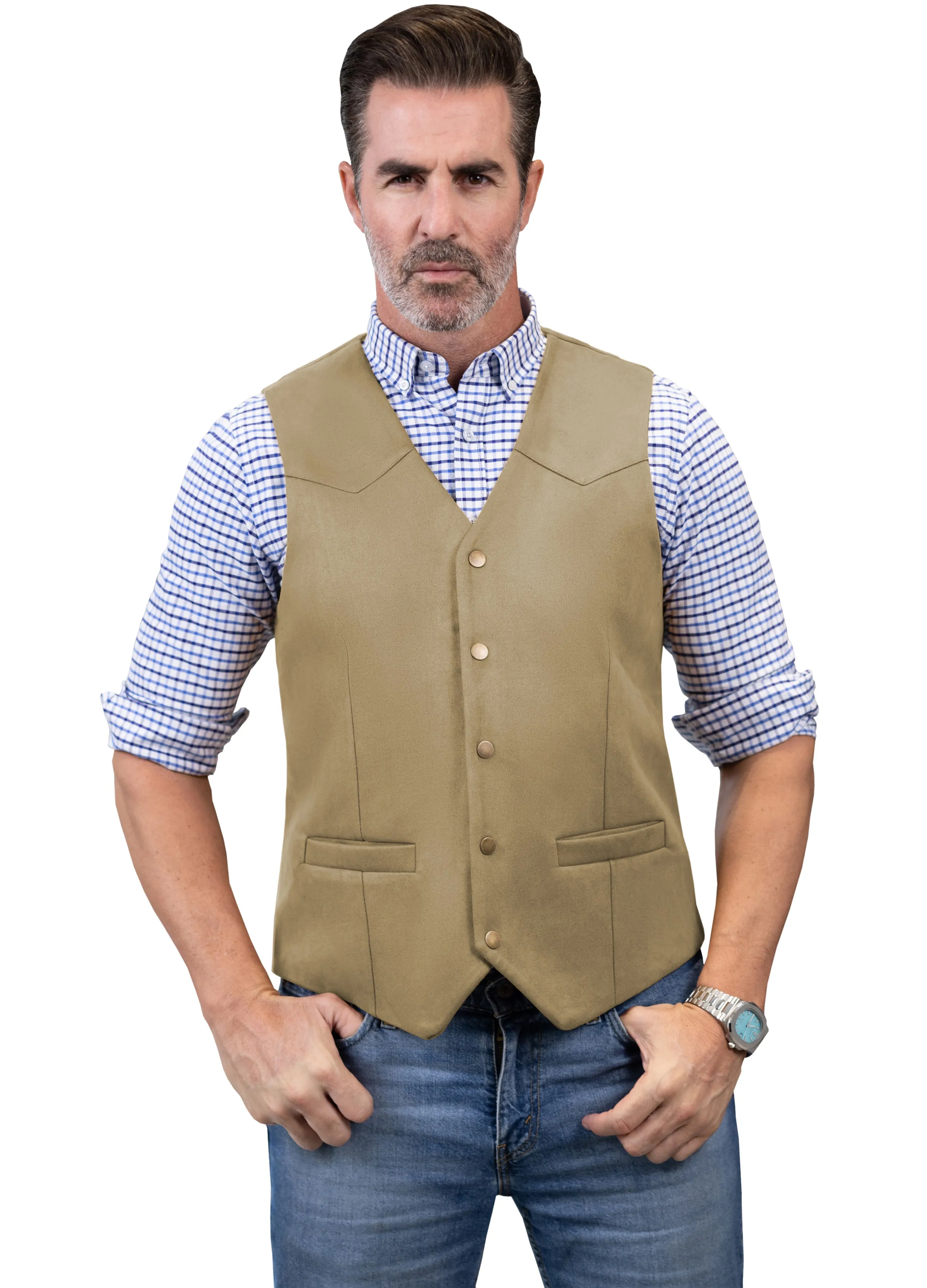 Casual Men's Fashion Suede V Neck Waistcoat Denim Vest