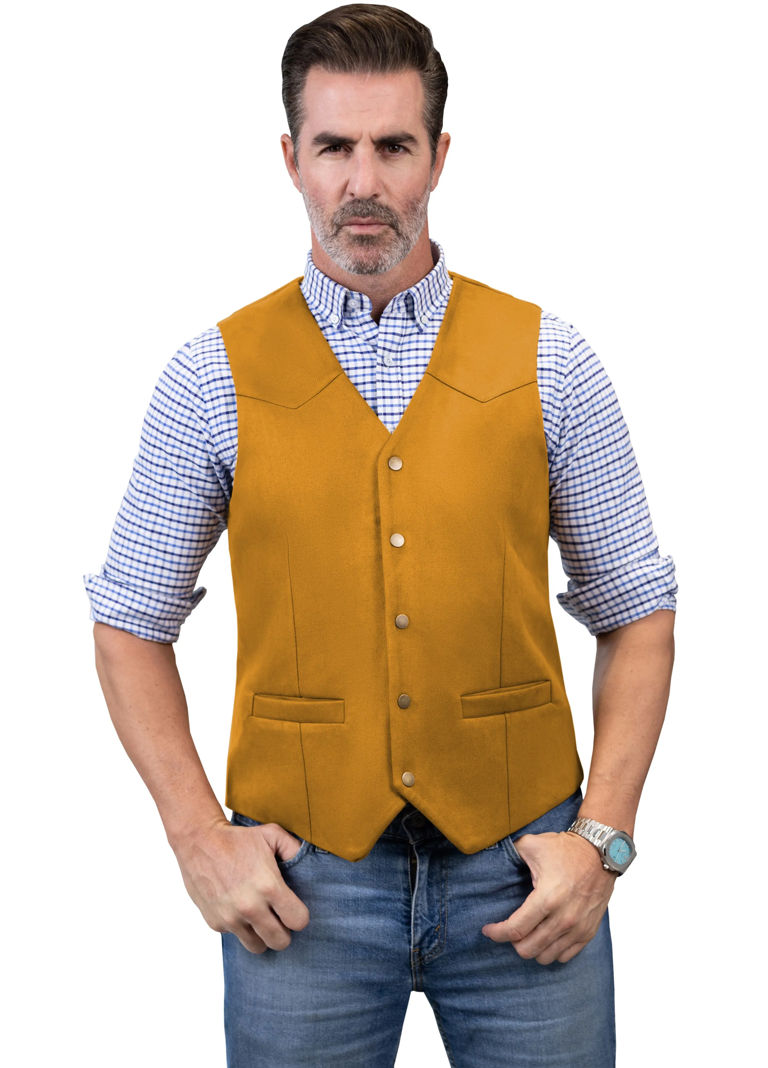 Casual Men's Fashion Suede V Neck Waistcoat Denim Vest