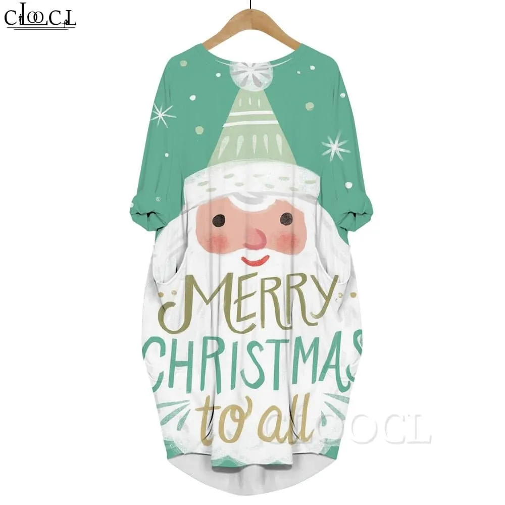 Christmas Happiness Printed Dress - Women's Colorful Slim Fit Knee-Length Casual Dress