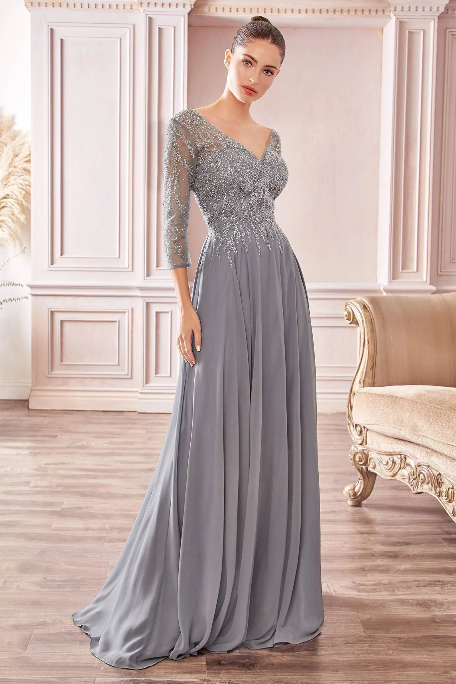 Cinderella Divine CD0171 Long Sleeve Chiffon Dress