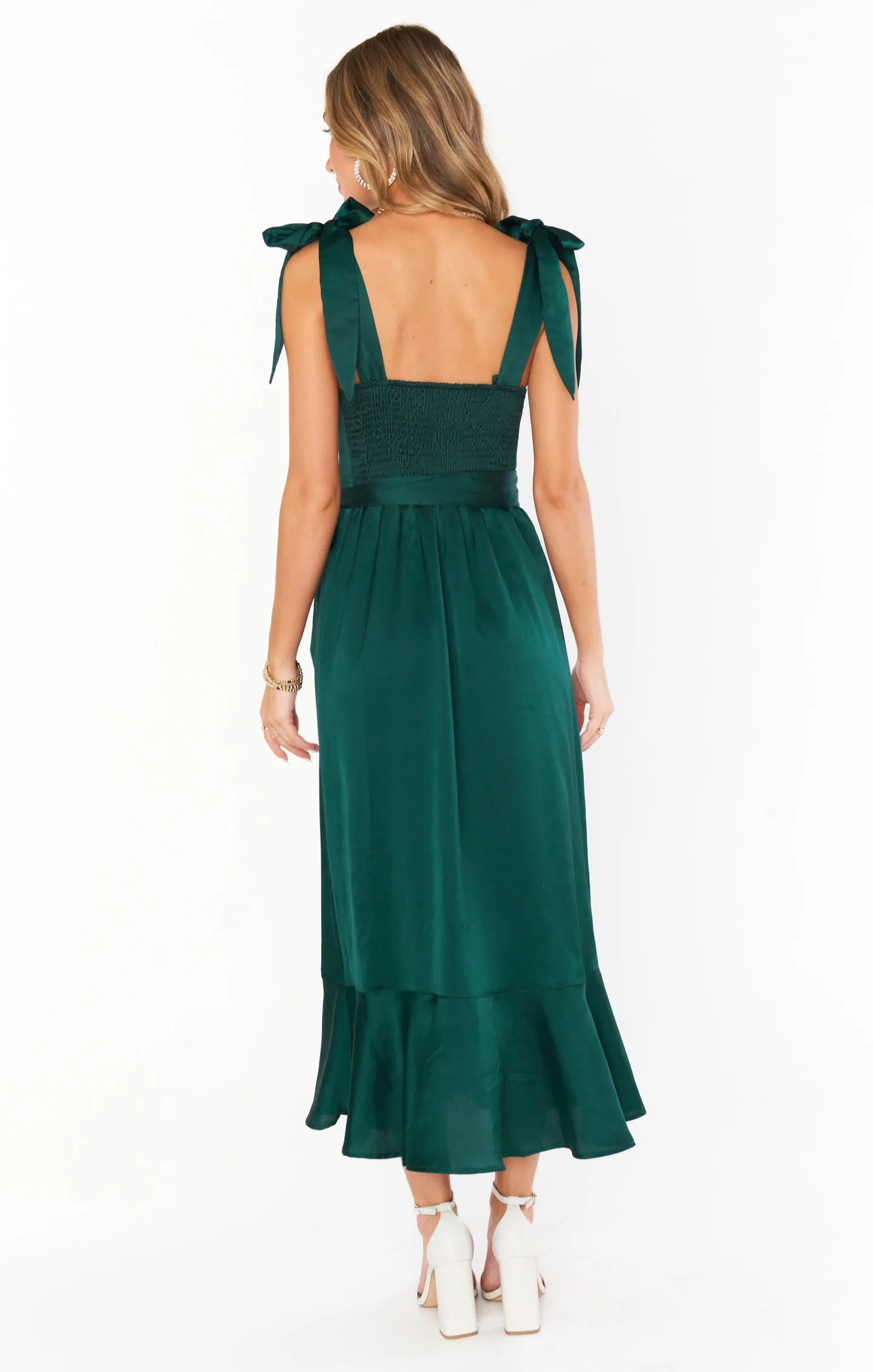 Claire Midi Dress ~ Deep Emerald Luxe Satin