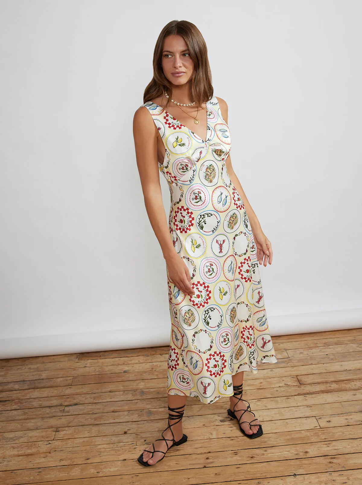 Claire Vintage Plates Slip Dress