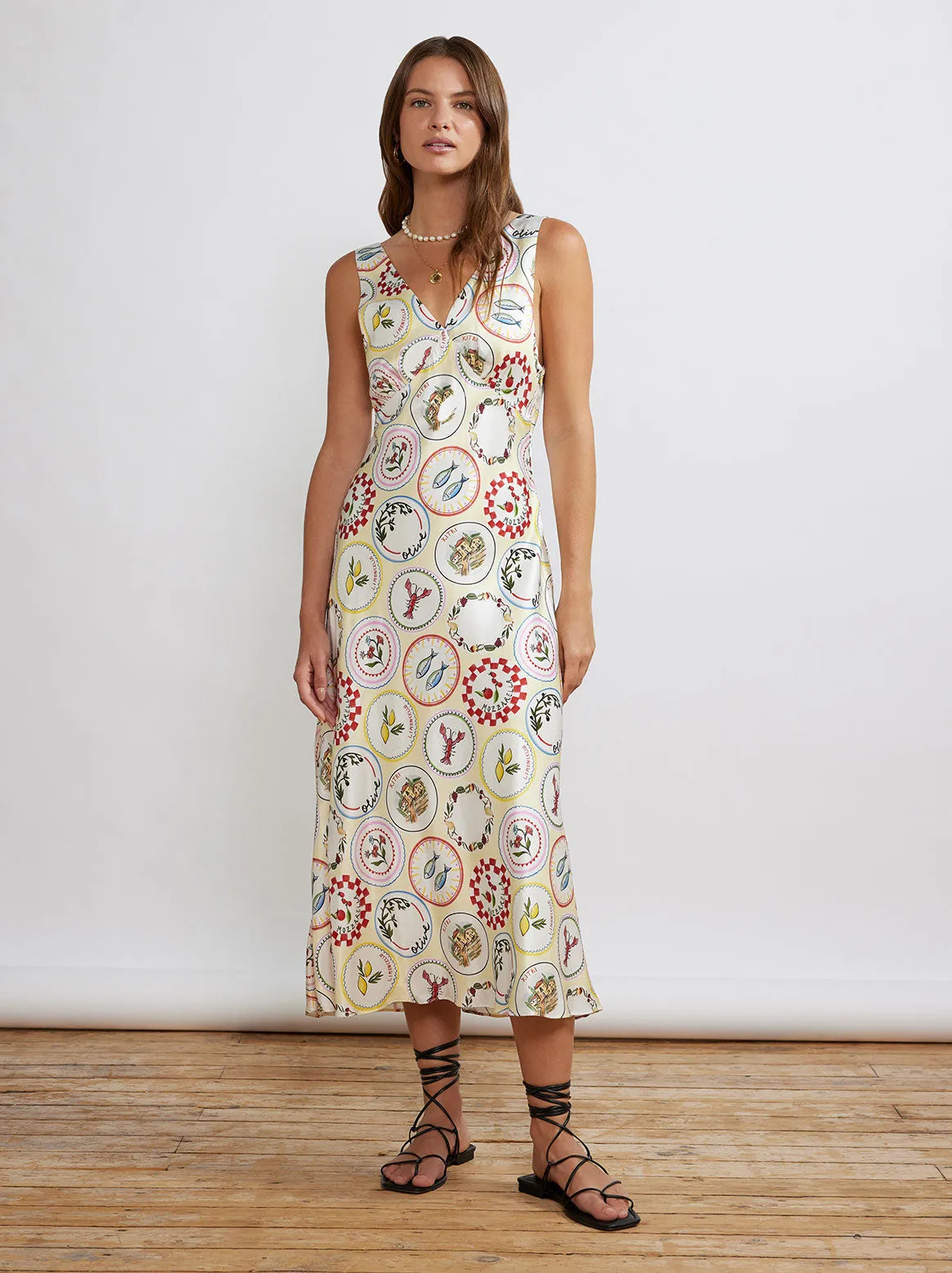 Claire Vintage Plates Slip Dress