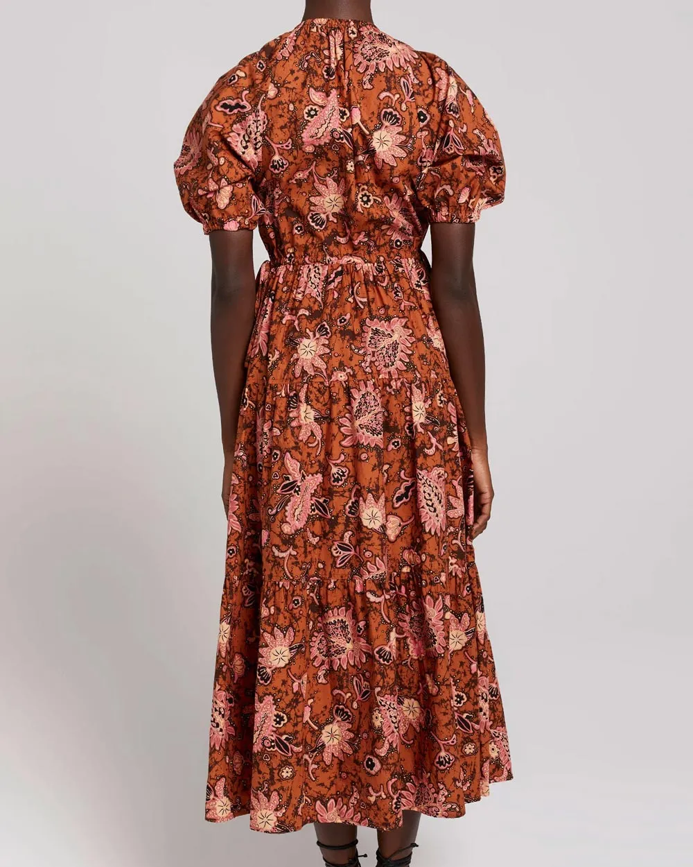 Cognac and Coral Paisley Mischa Midi Dress