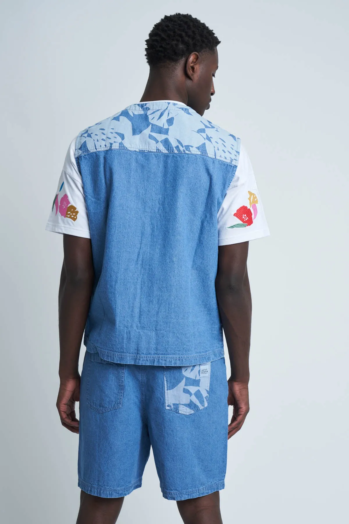 COUPAGE LASER PRINTED DENIM GILET