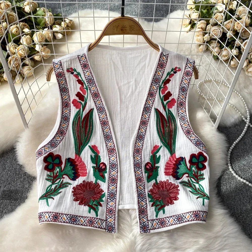 Crochet Top Embroidery Floral Tank Tops Knitted Women V-neck Folk Fashion Vest for Woman Vintage Spring Autumn Almighty Dropship