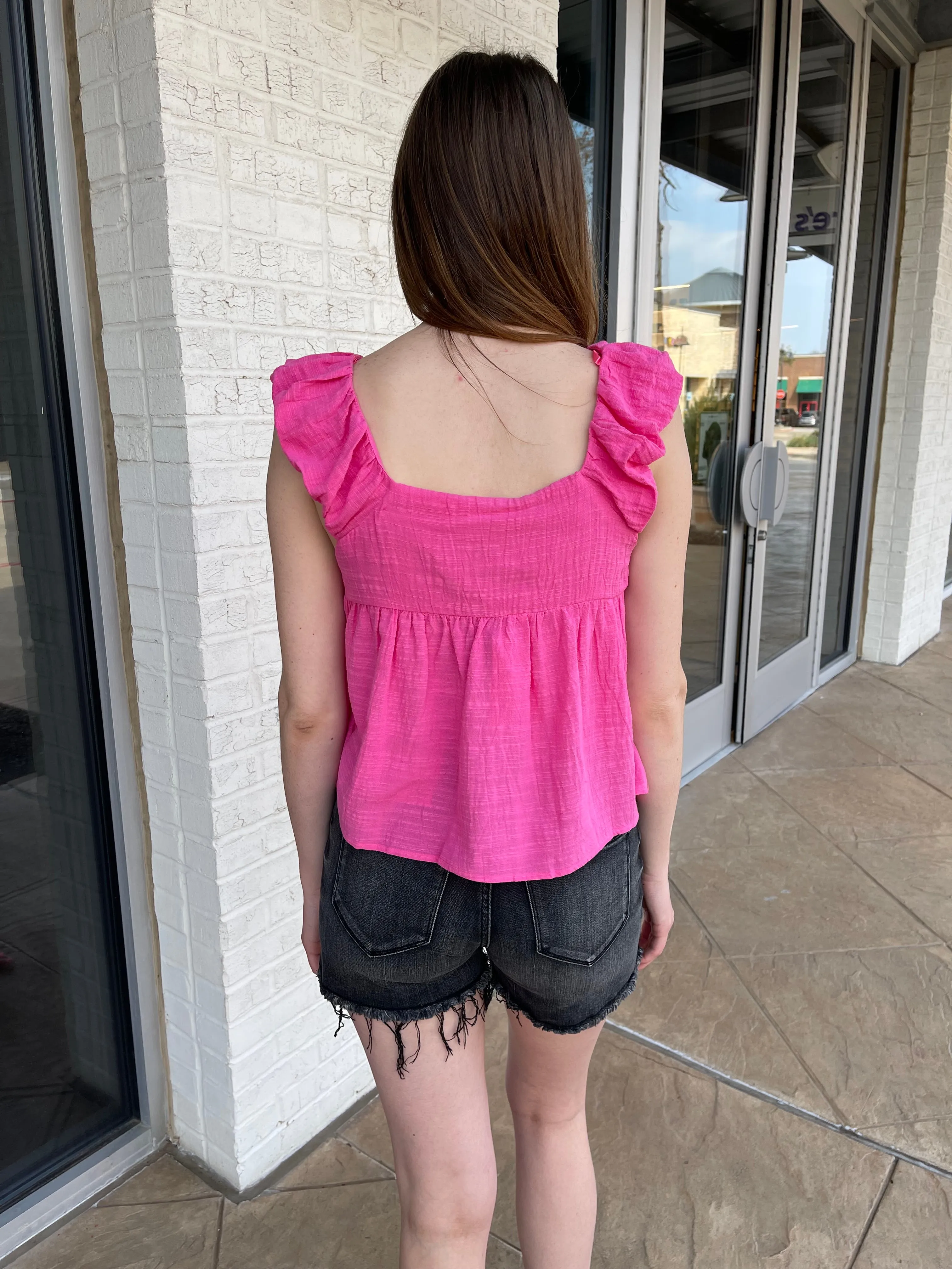 Daisy Ruffle Shoulder Babydoll Top Pink