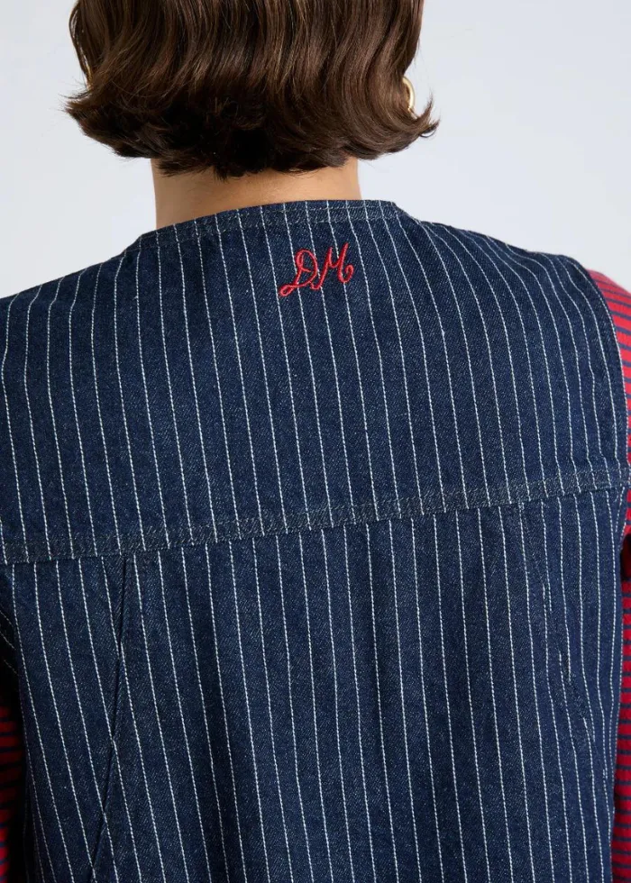 Damson Madder Dilly Denim Gilet - Navy Pinstripe